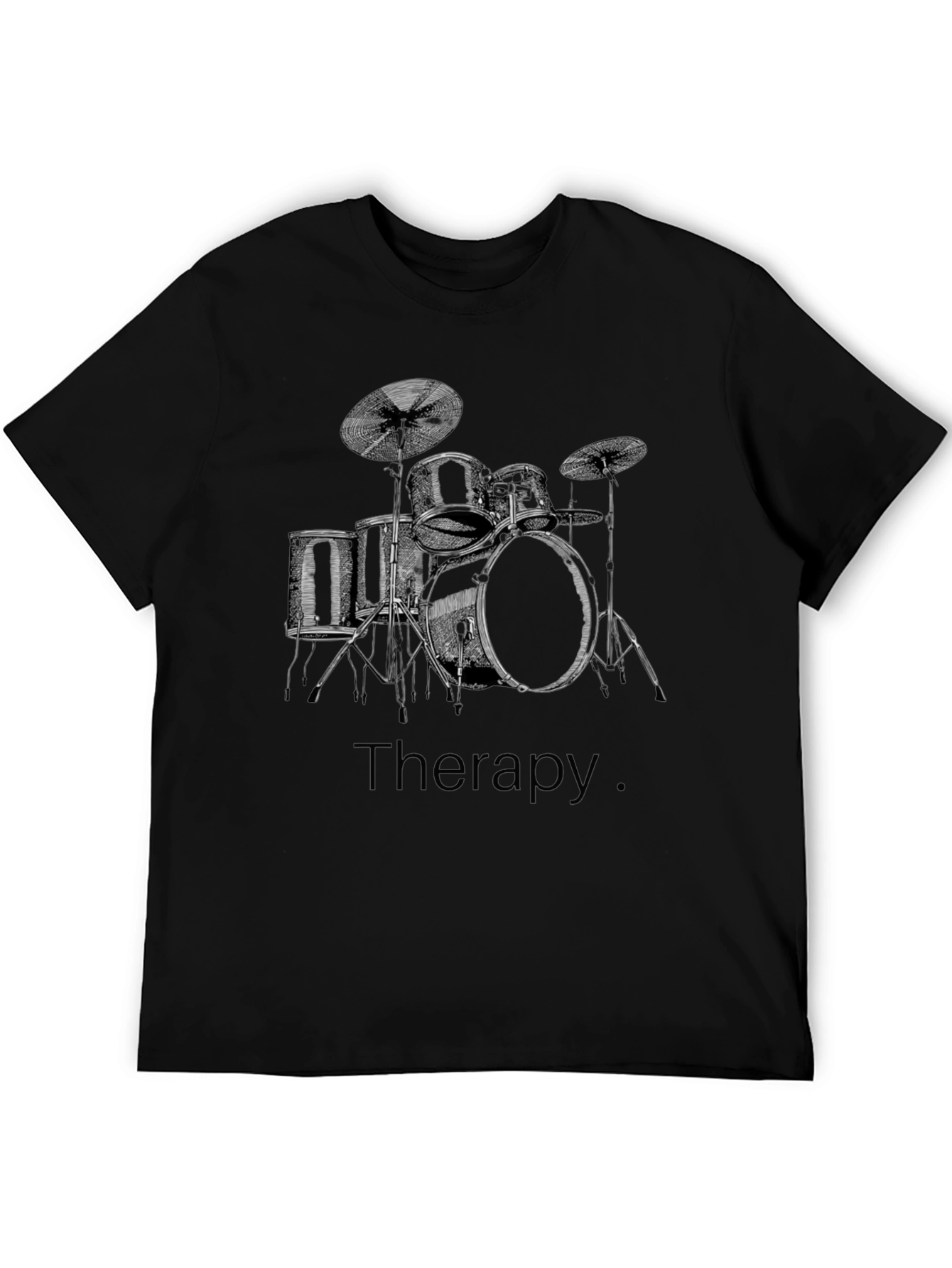 Black Drum Set Therapy T-Shirt - Music Lover Tee view 5