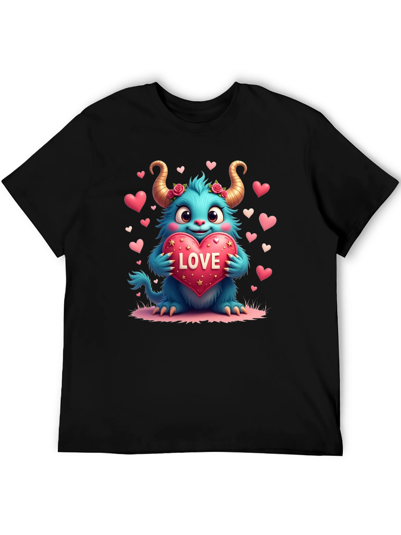 Black Monster Love Graphic Tee - Heart Valentine's view 5