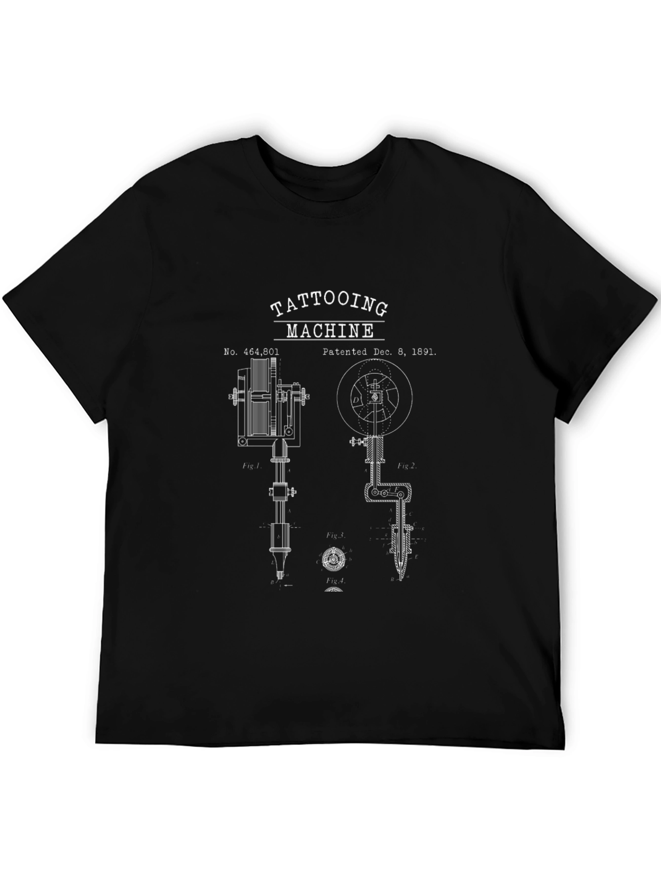 Black Vintage Tattoo Machine Blueprint Graphic T-Shirt view 5