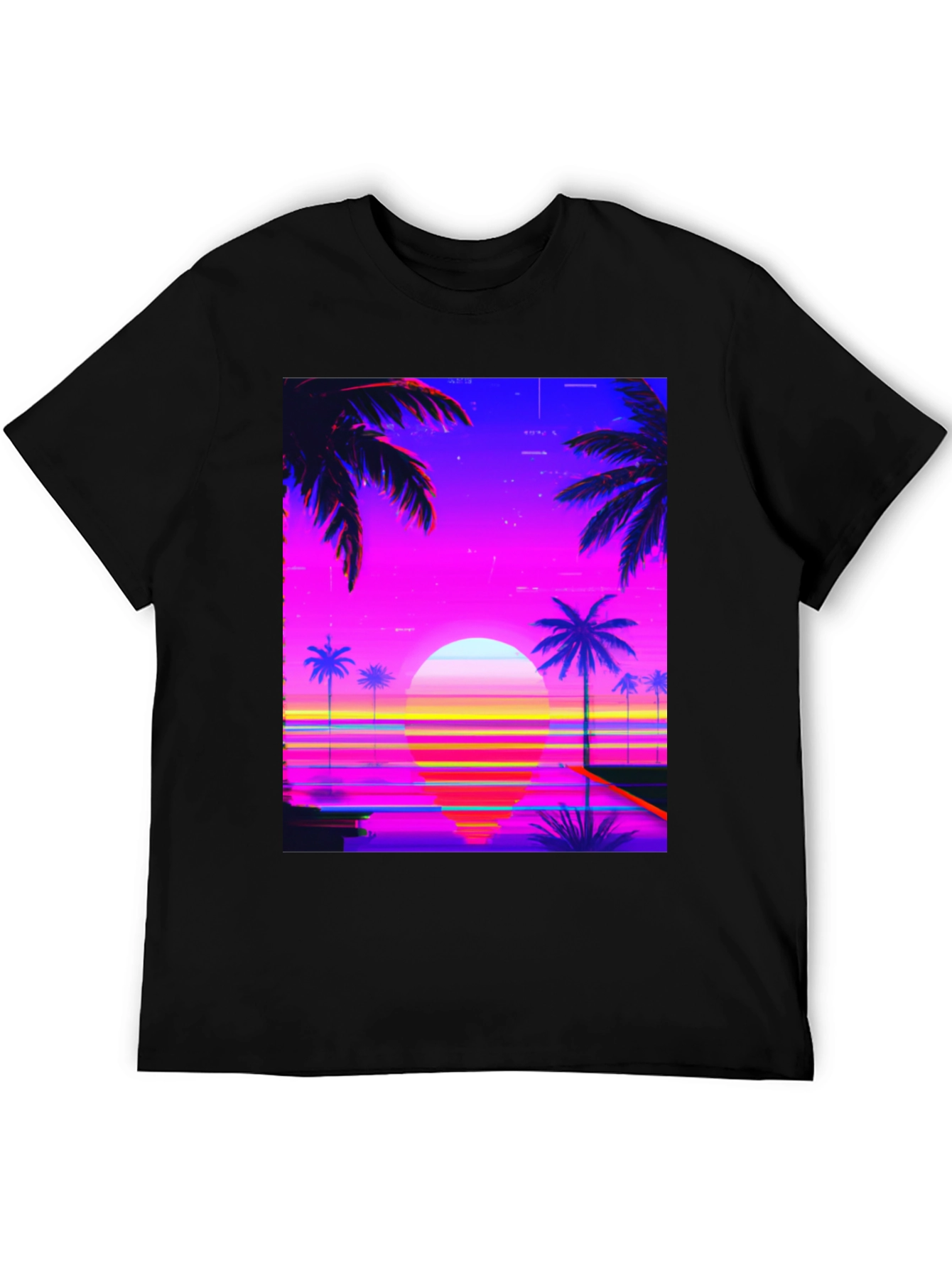 Black Vaporwave Sunset Graphic Tee view 5