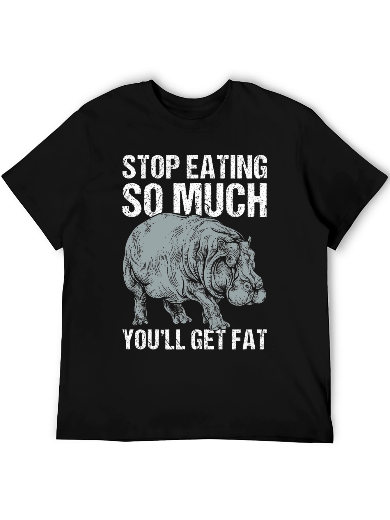 Black Stop Eating So Much Hippo Graphic T-Shirt view 5