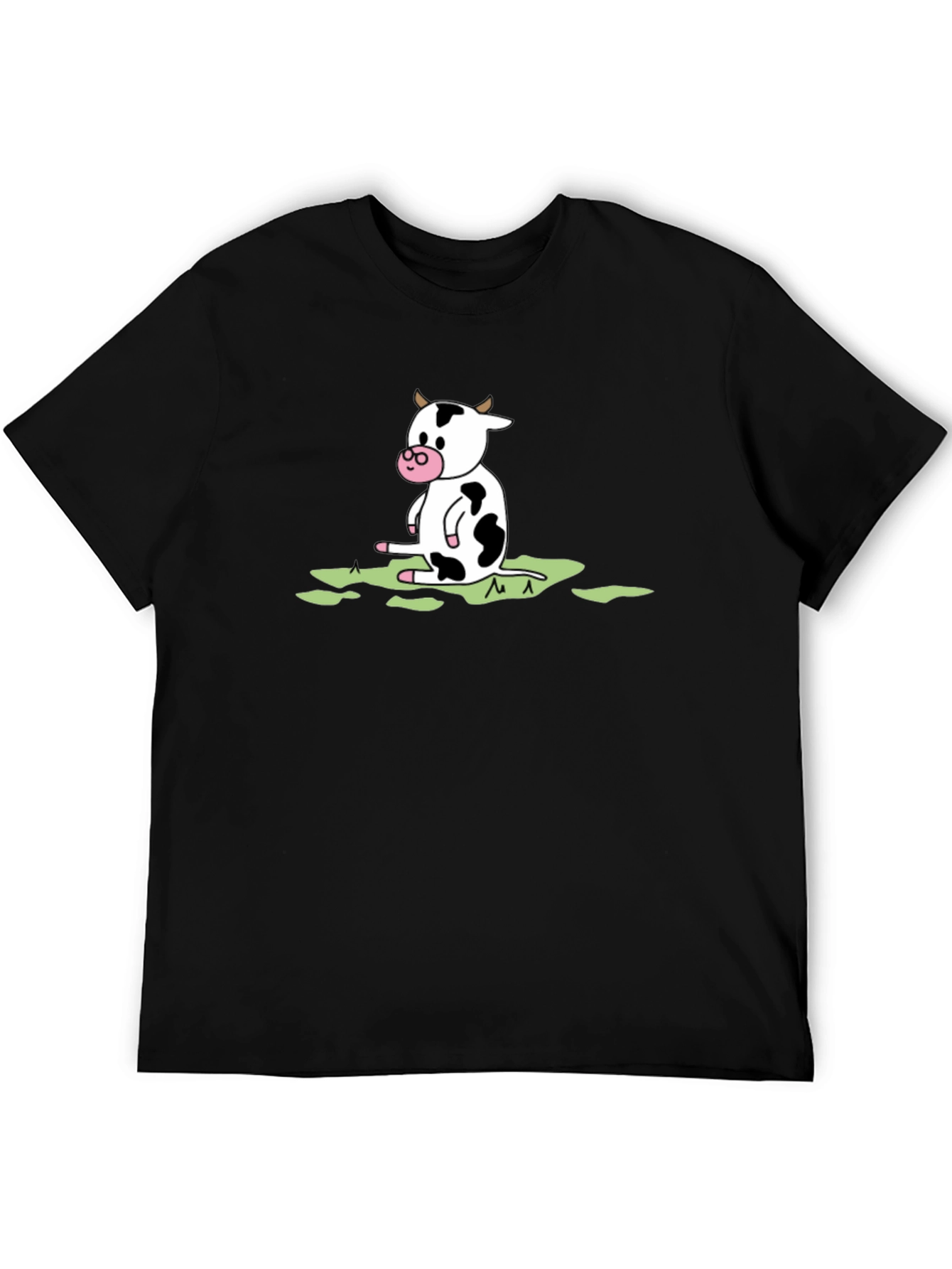 Black Cow Cartoon Graphic Tee - Black Cotton T-Shirt view 5