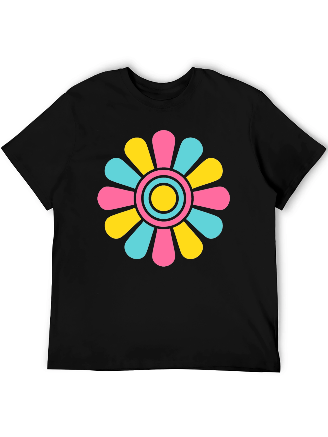 Black Retro Flower Power T-Shirt - Black Cotton Blend view 5