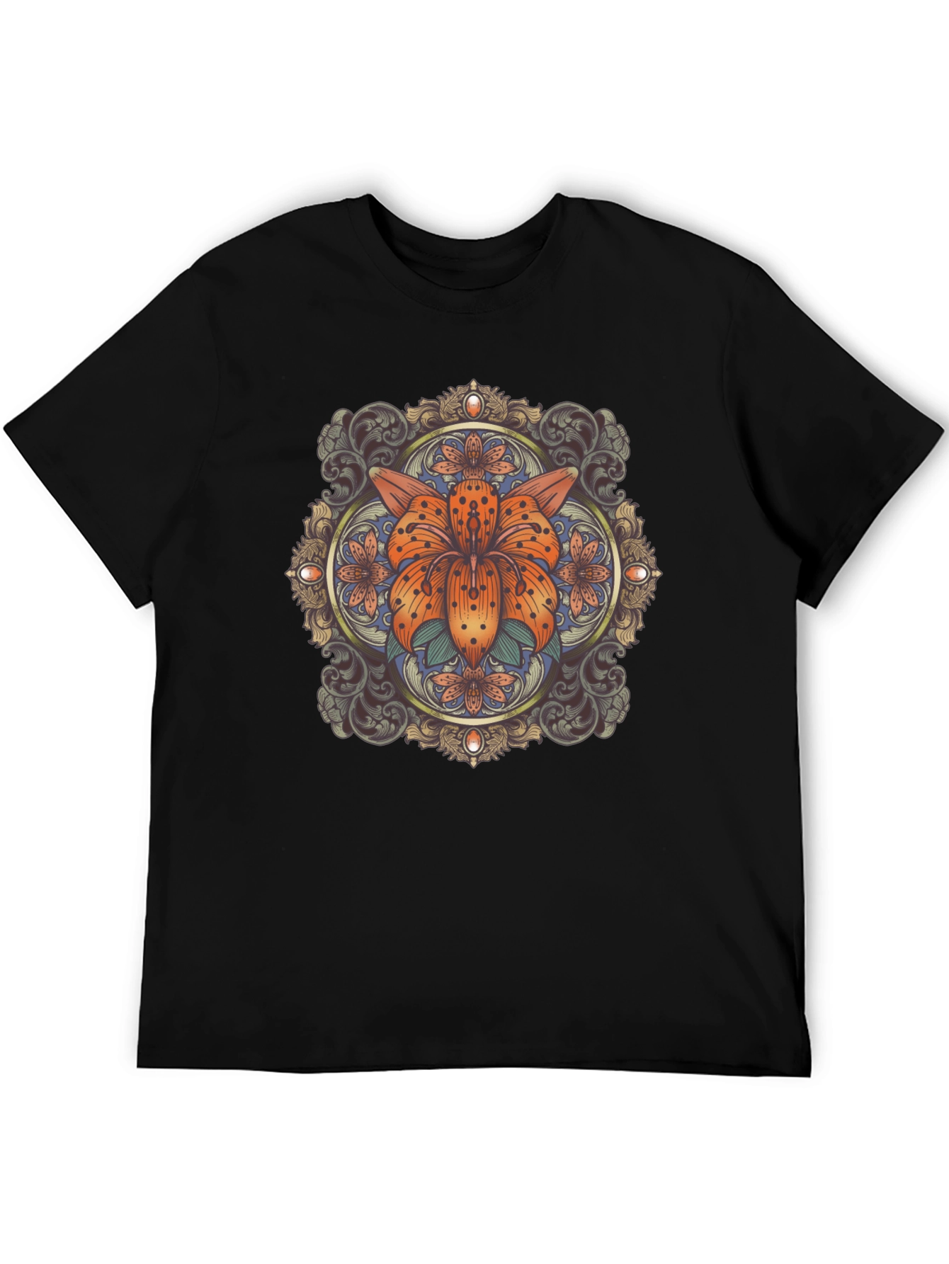 Black Floral Mandala Graphic Tee - Stylish Black T-Shirt view 5