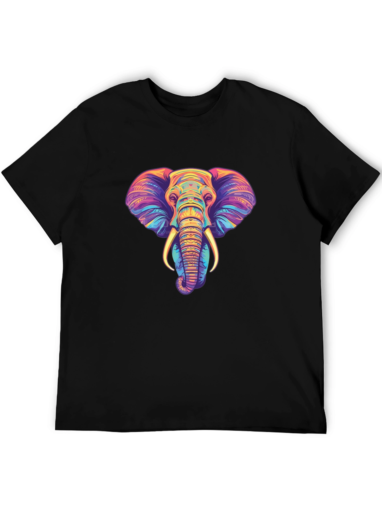 Black Vibrant Elephant Graphic Tee - Unisex Black T-Shirt view 5