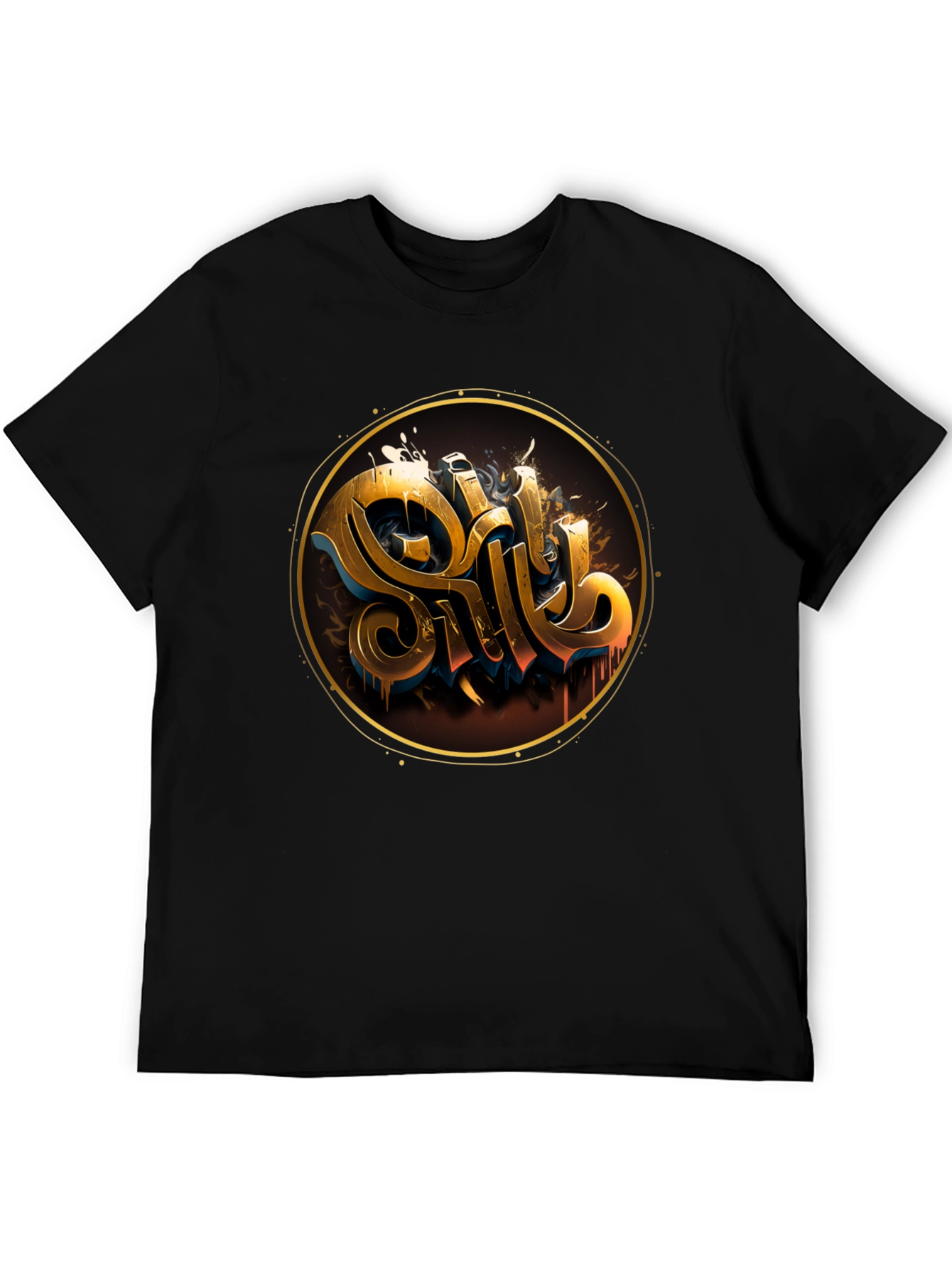 Black Gold Letter Graphic Black Tee - Stylish Casual Wear view 5