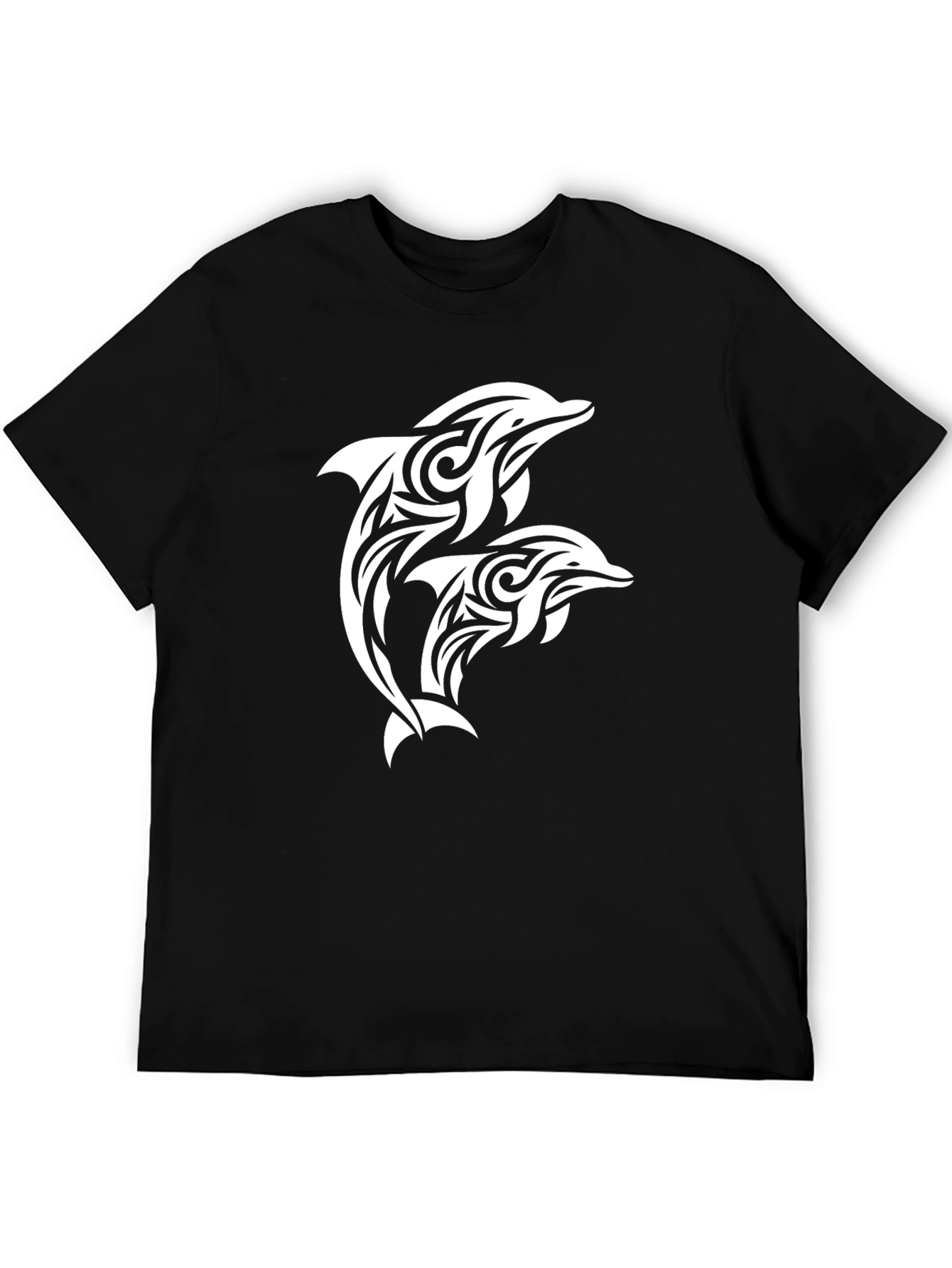 Black Tribal Dolphin Graphic Tee - Black Cotton Blend view 5