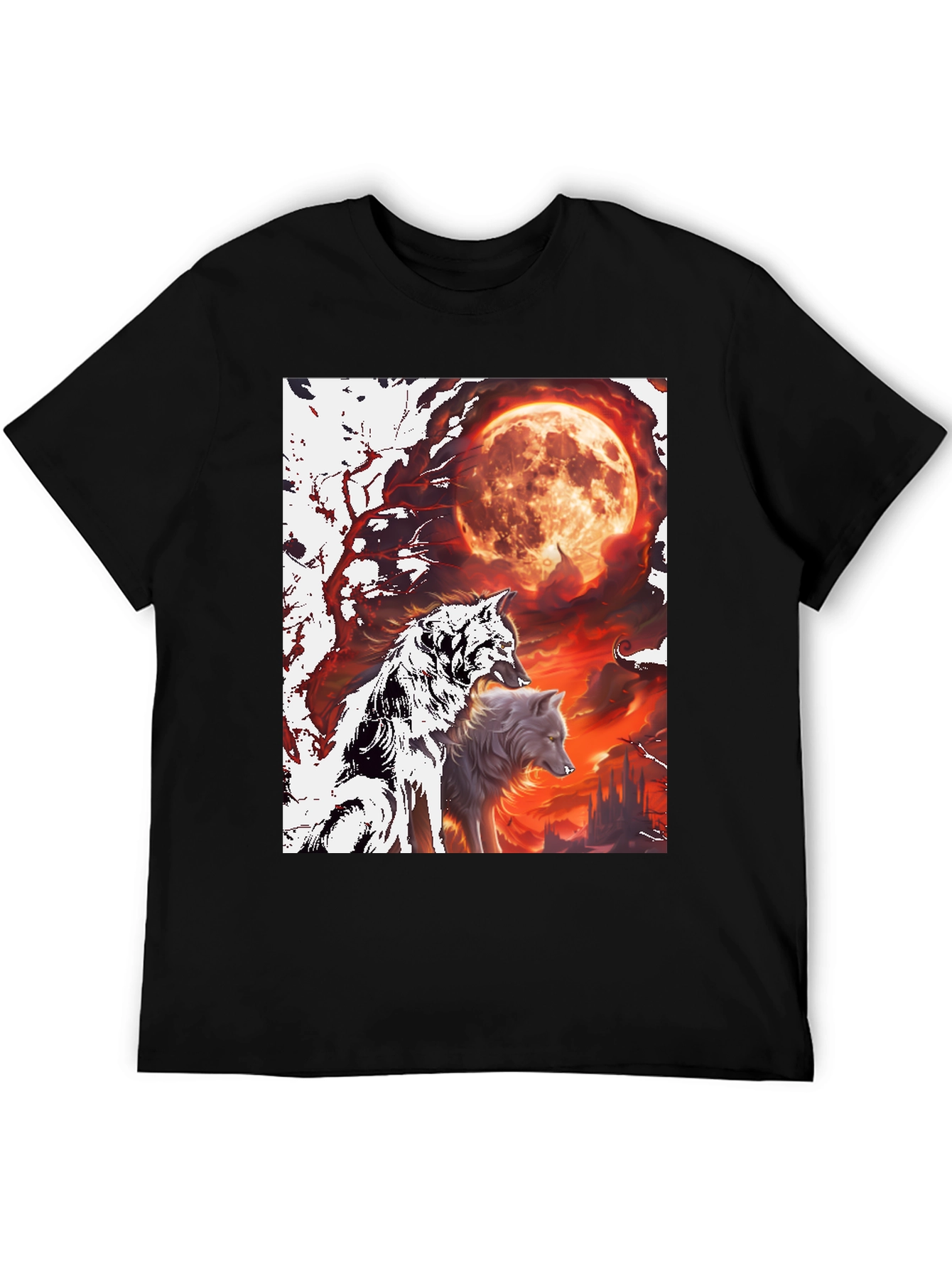 Black Wolf Pack Moon Graphic Tee - Black Cotton view 5