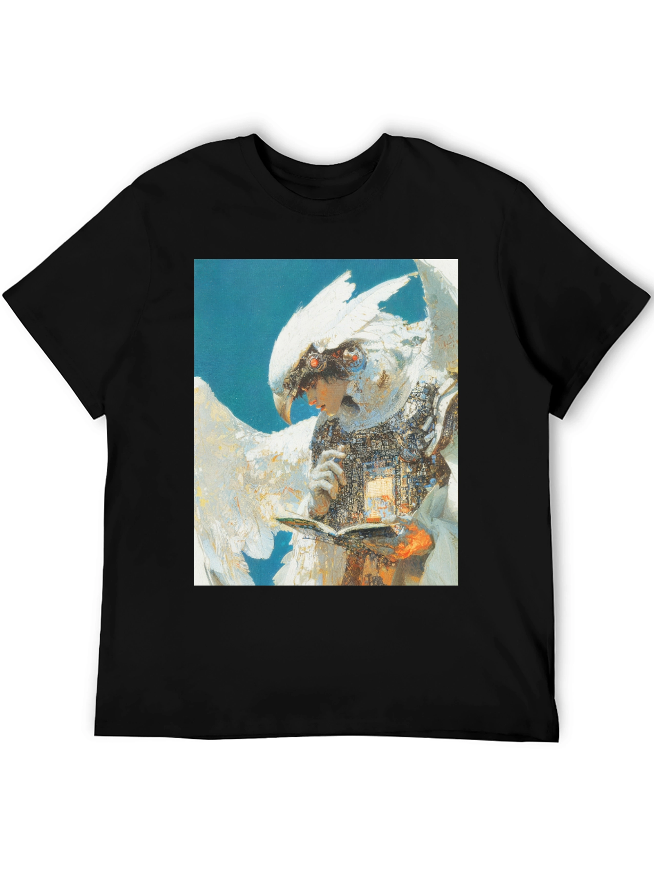 Black Futuristic Bird-Human Hybrid Graphic Tee view 5