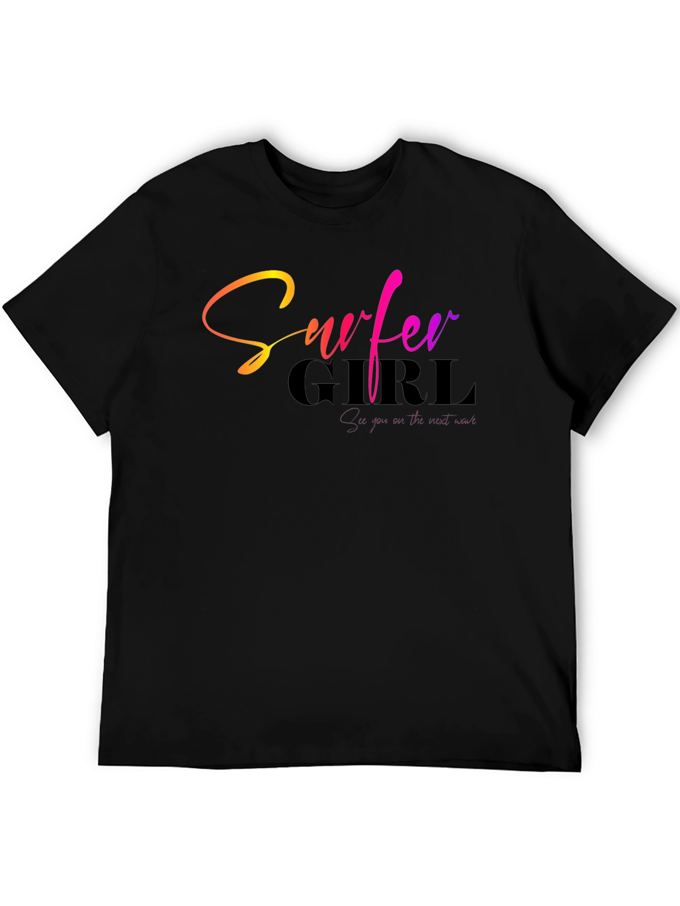 Black Surfer Girl Gradient Text Black T-Shirt view 5