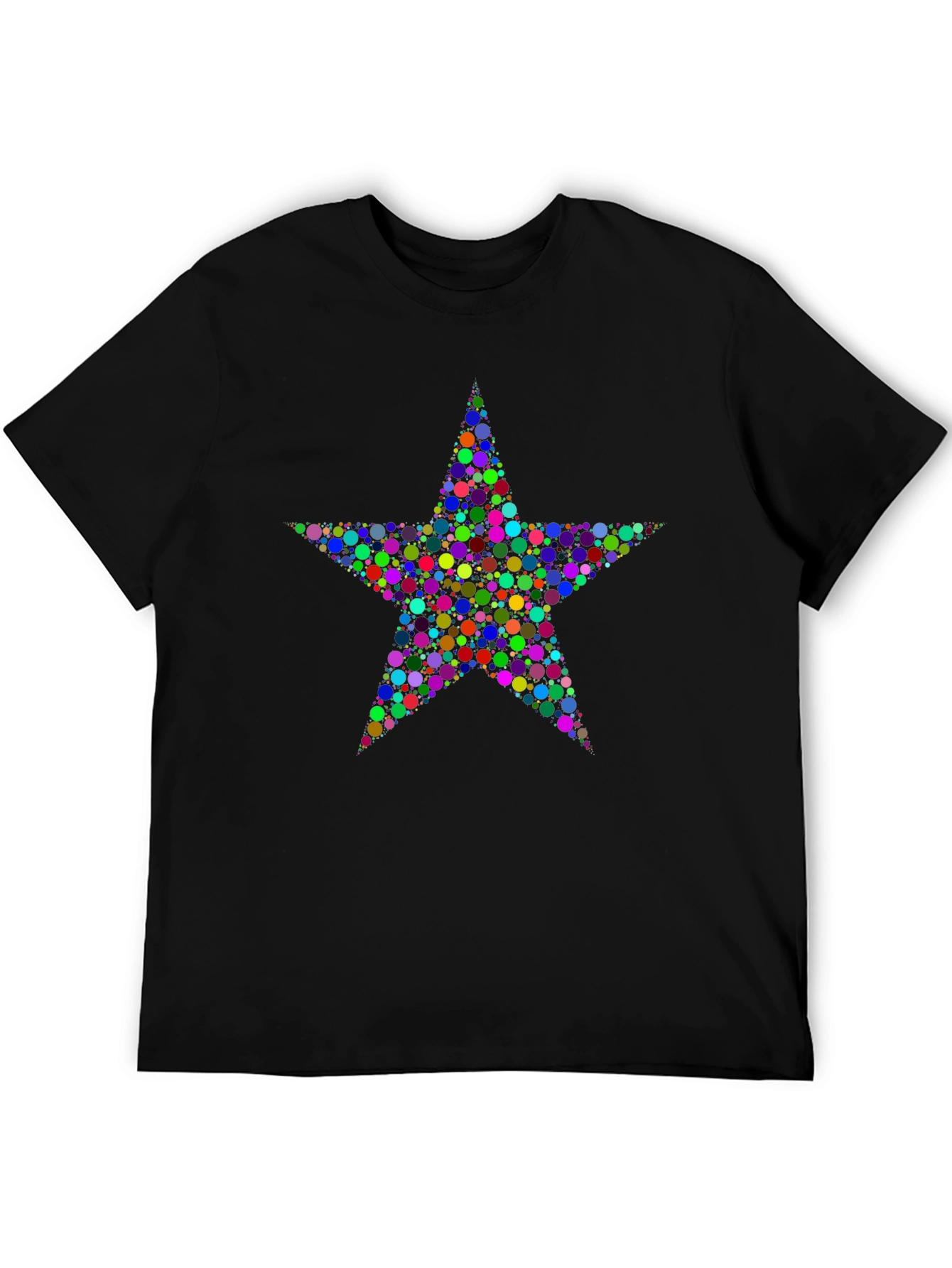 Black Colorful Star Pattern Black T-Shirt view 5