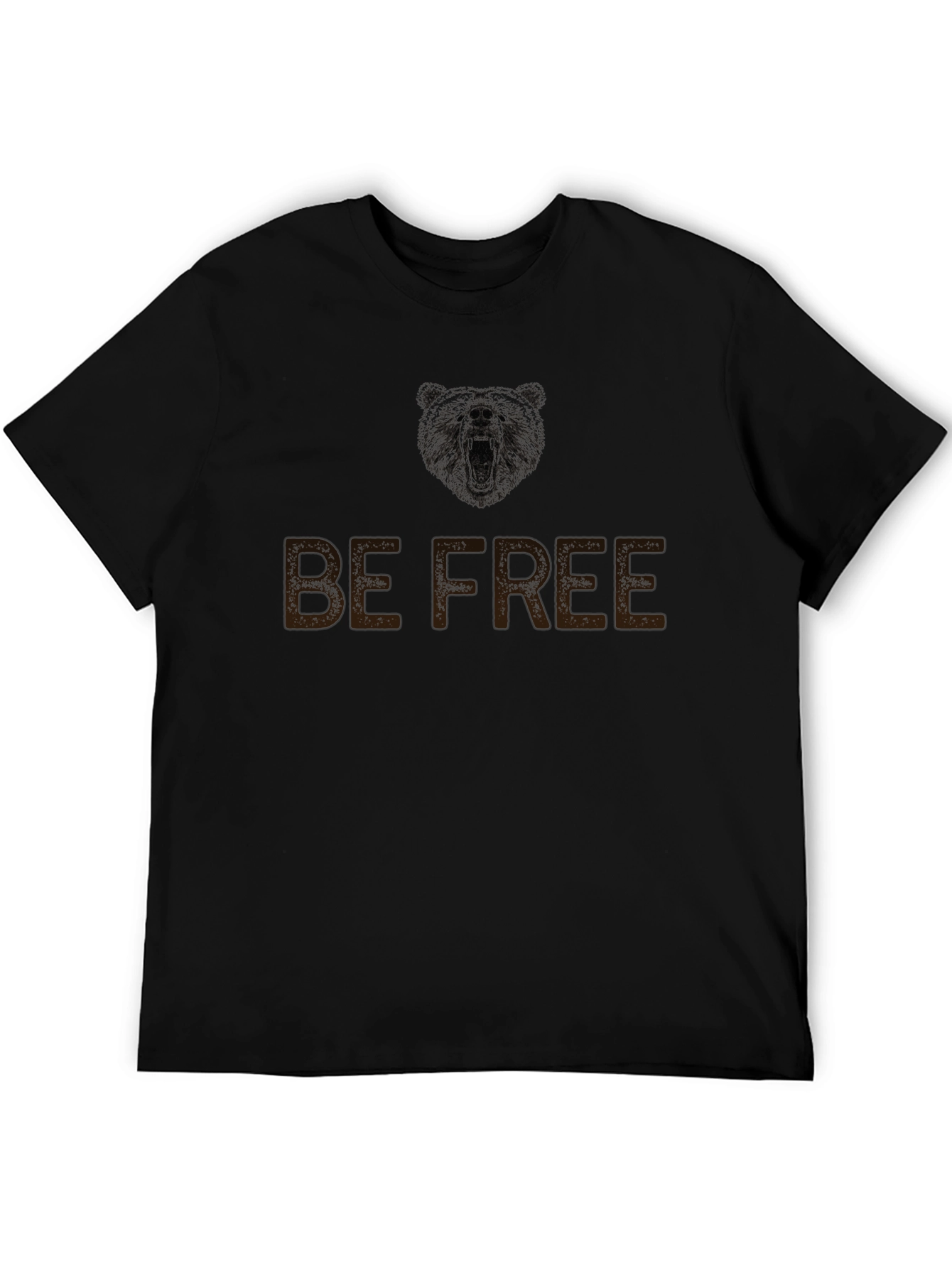 Black Be Free Bear Graphic Men's Black T-Shirt view 5