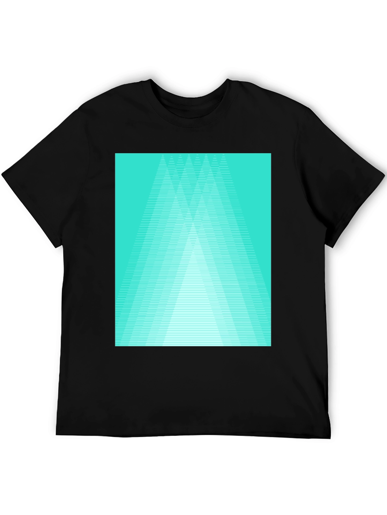 Black Retro Geometric Tee - Aqua Triangle Design view 5