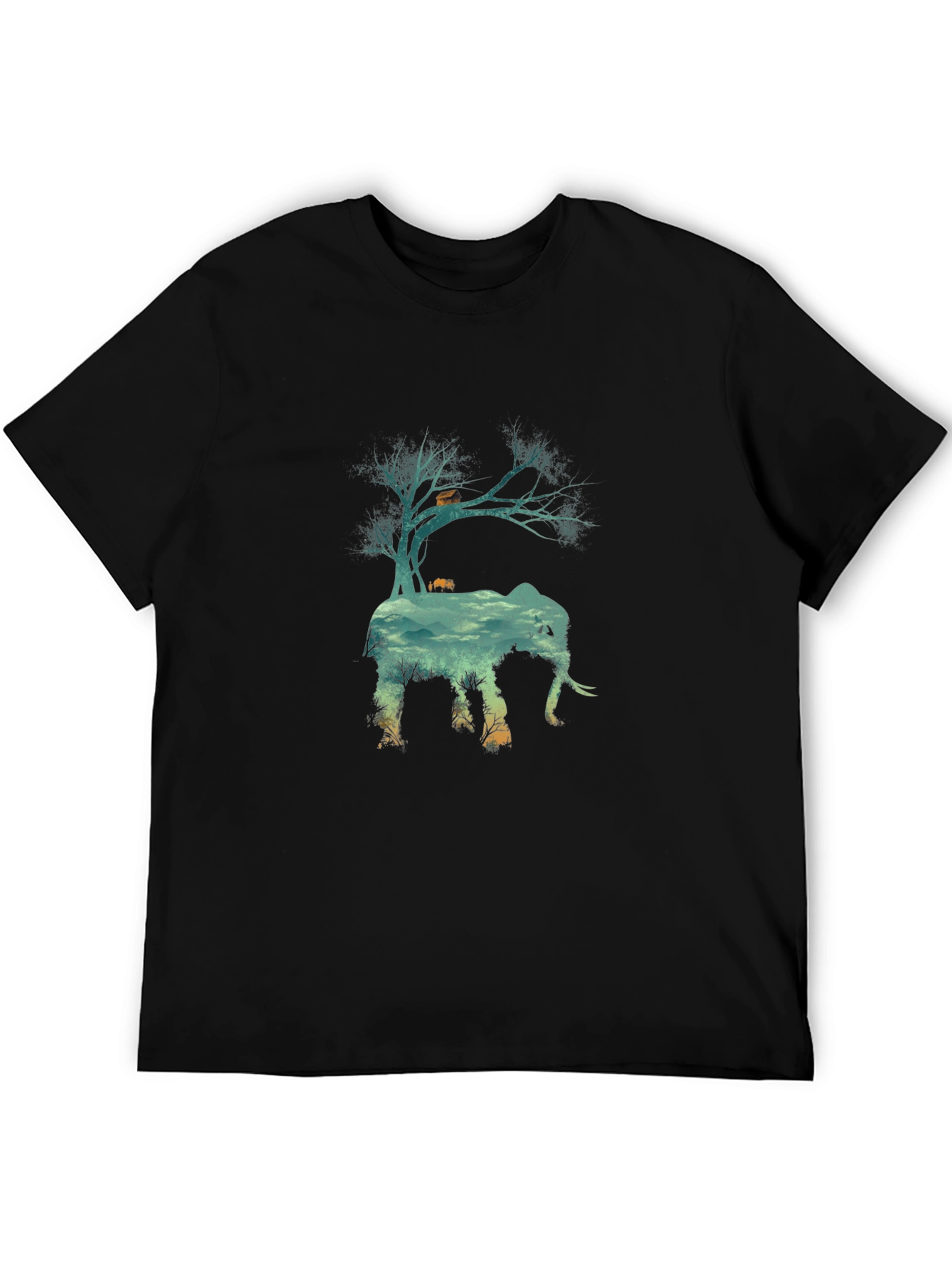 Black Nature Elephant Graphic Tee - Black Crew Neck T-Shirt view 5