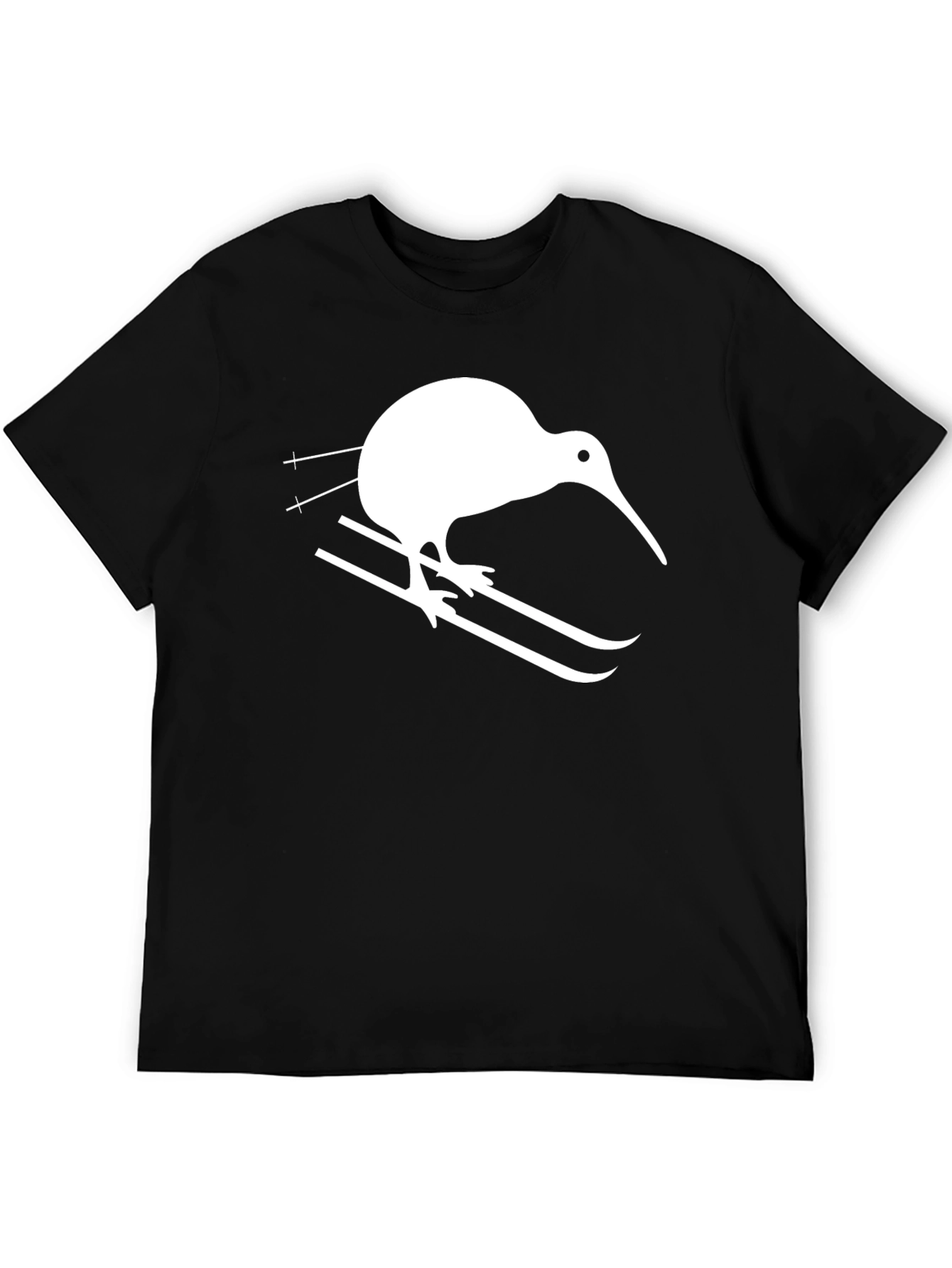 Black Kiwi Bird Skiing T-Shirt - Graphic Tee view 5