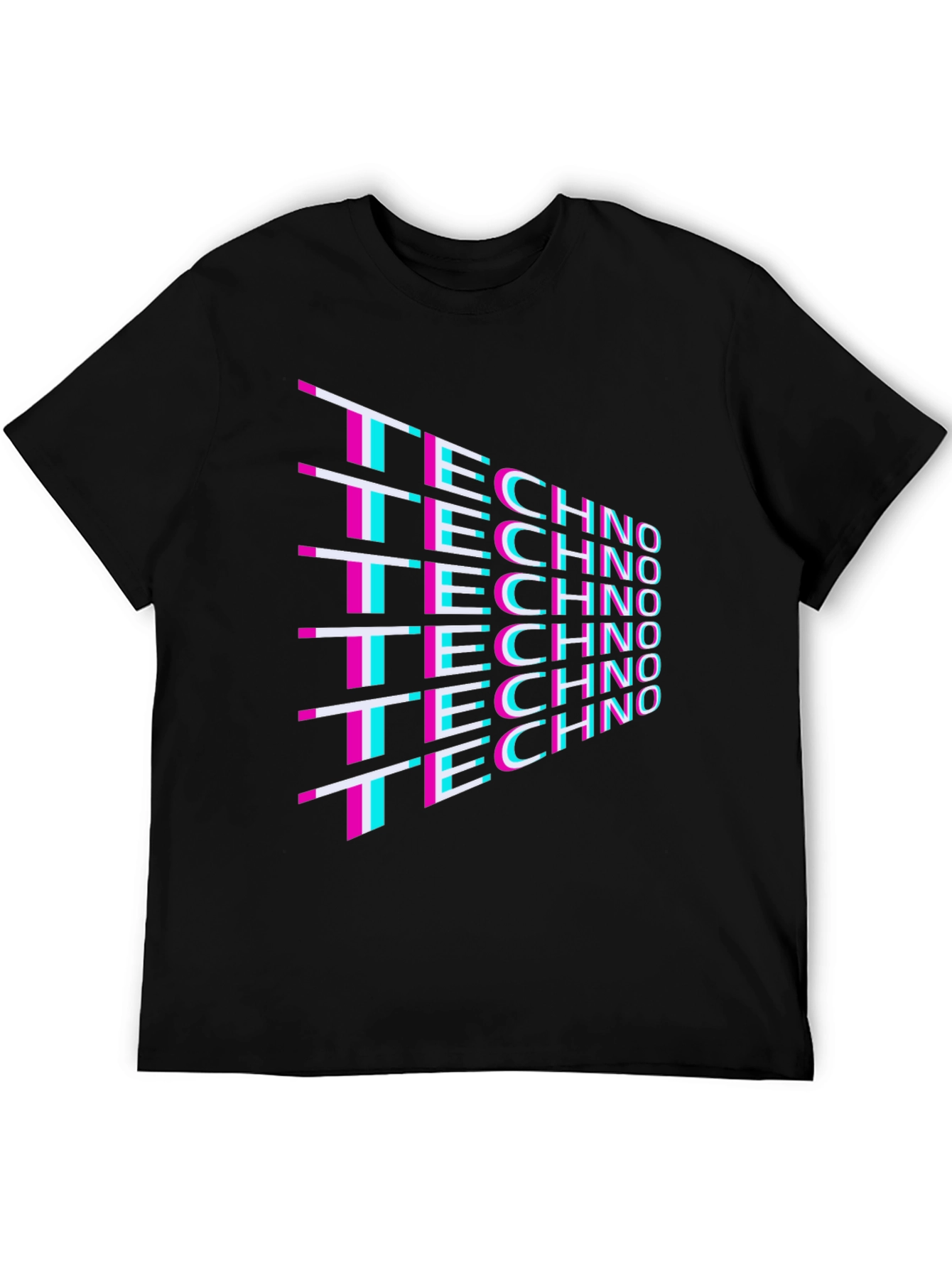 Black Techno Glitch T-Shirt - Retro 80s Rave Party Tee view 5