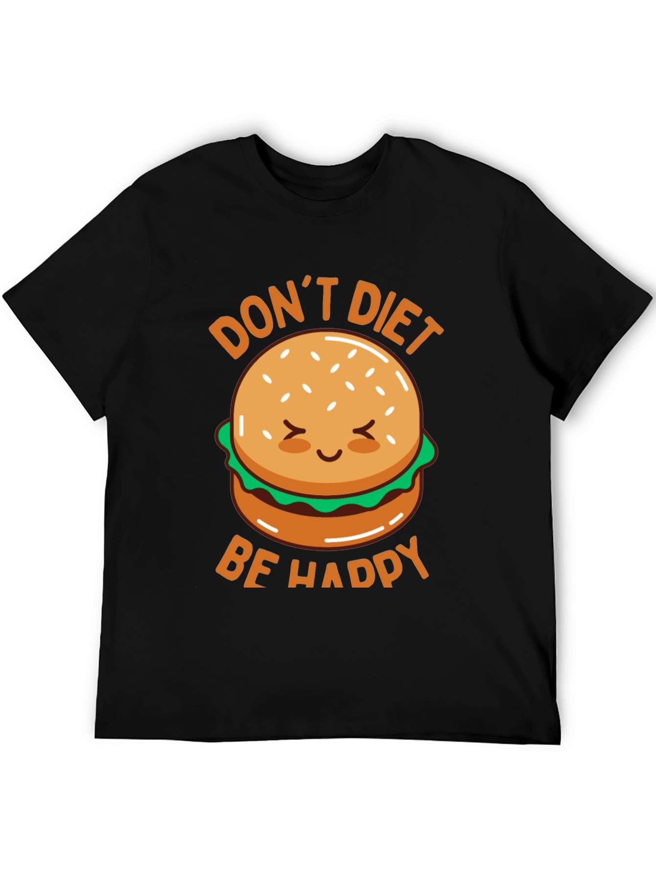 Black Don't Diet Be Happy T-Shirt - Cute Burger Graphic Tee view 5