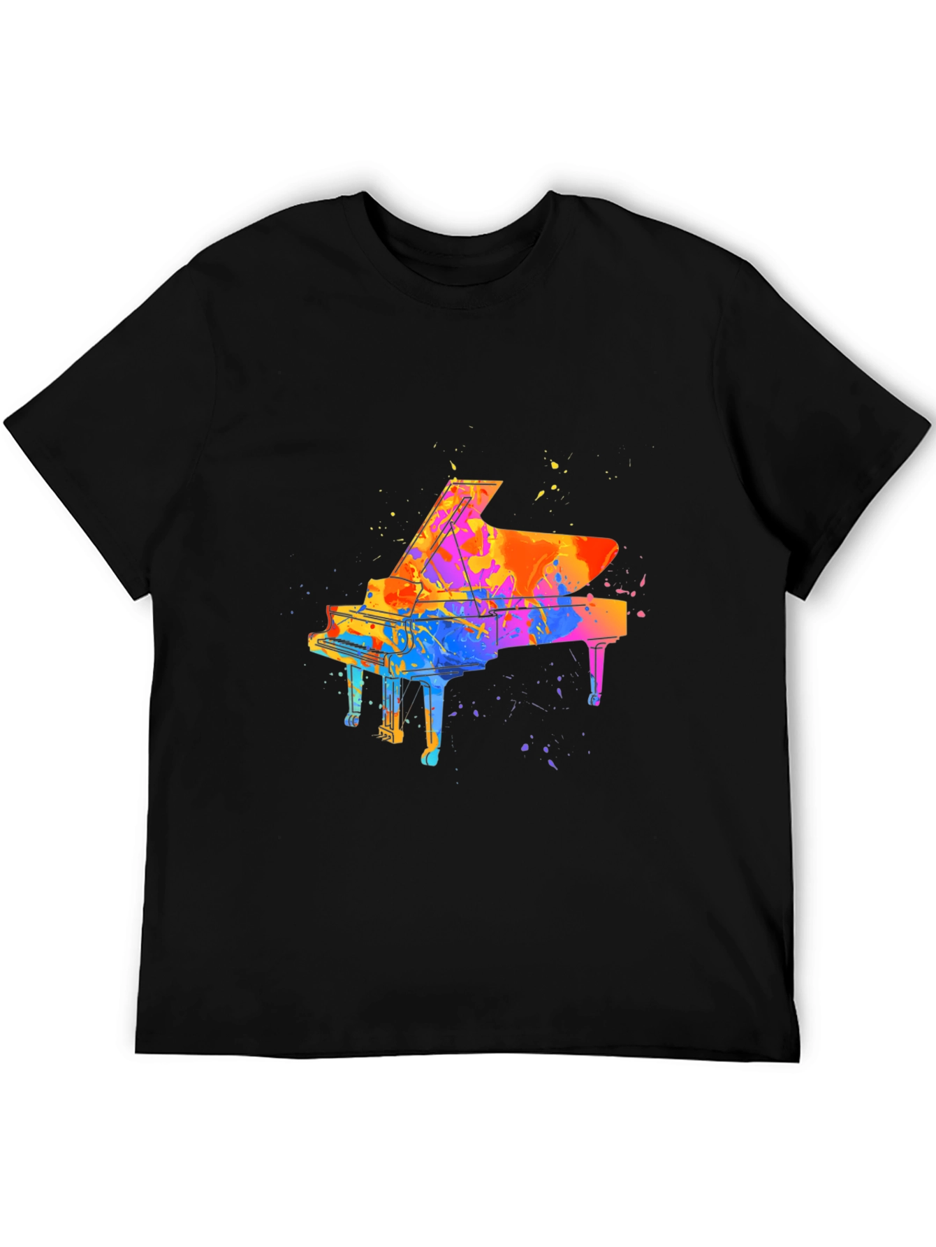 Black Watercolor Piano Graphic Men's Black T-Shirt view 5