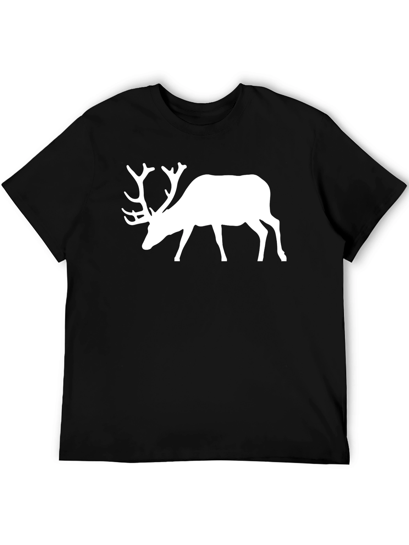 Black Men's Black T-Shirt with White Deer Graphic view 5