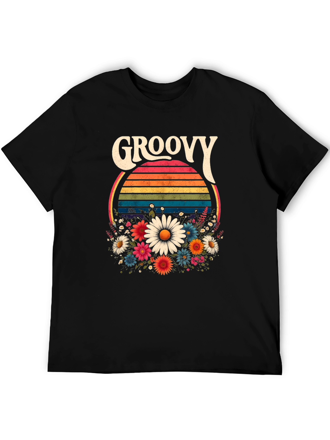 Black Groovy Floral T-Shirt - Retro Style view 5