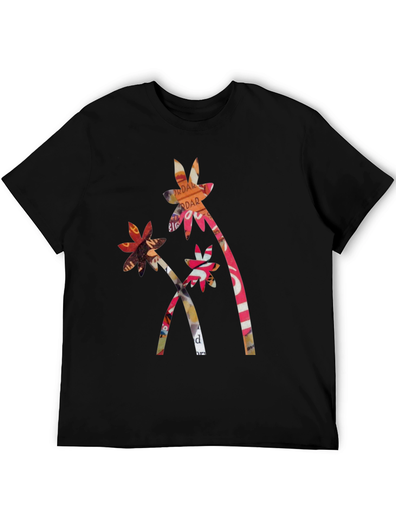 Black Abstract Floral Print Black T-Shirt view 5