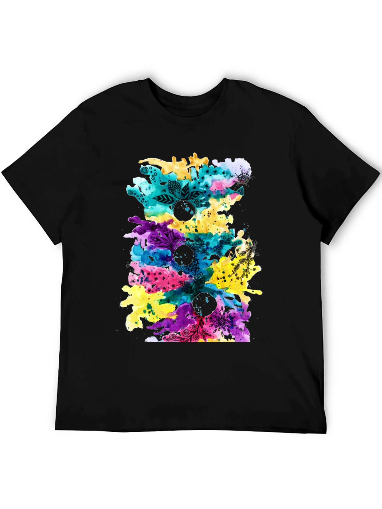 Black Abstract Watercolor Print Black T-Shirt view 5