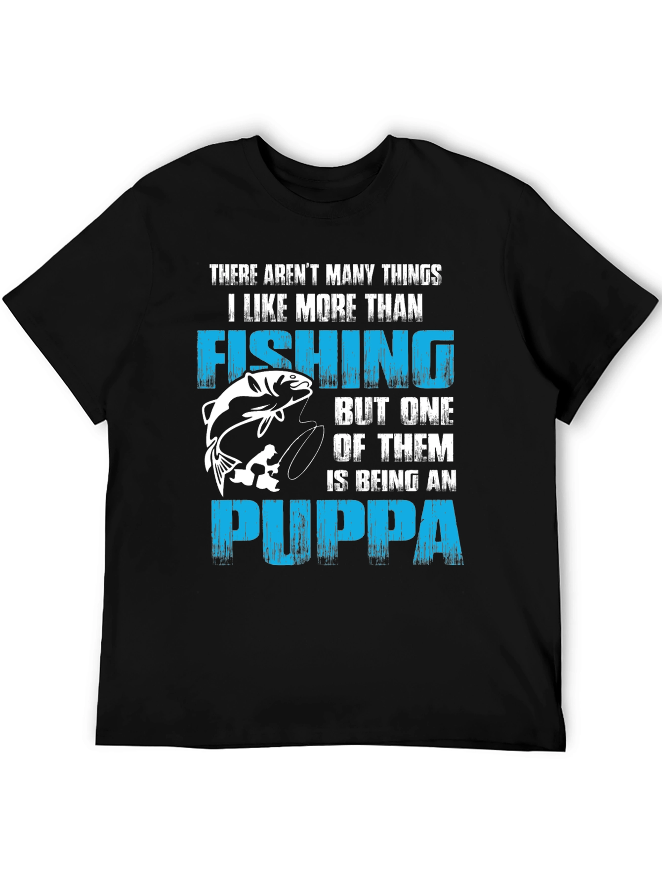 Black Fishing & Puppa T-Shirt - Gift for Fisherman Grandfather view 5