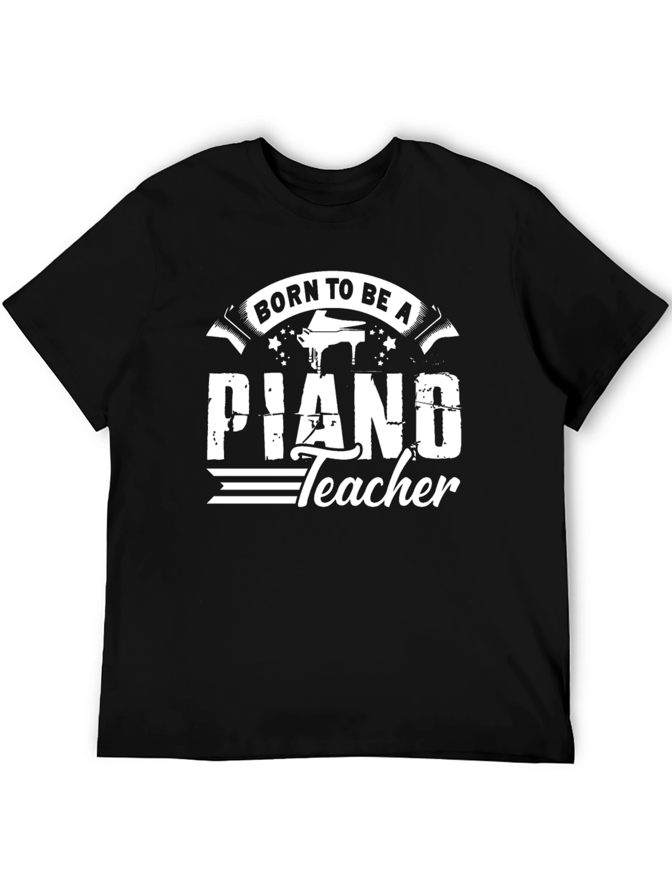 Black Born To Be A Piano Teacher Black T-Shirt view 5