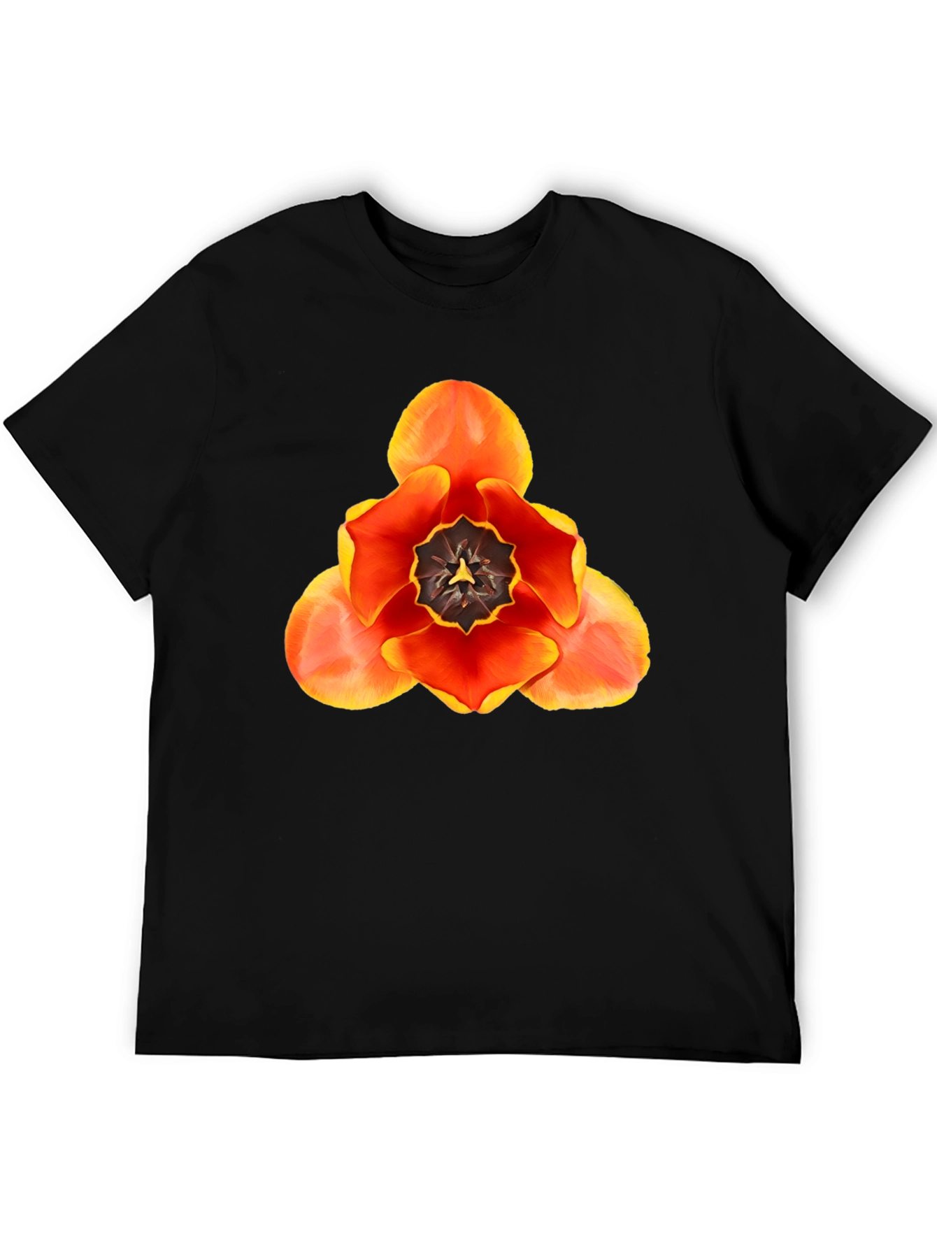 Black Floral Graphic T-Shirt - Bold Tulip Design view 5