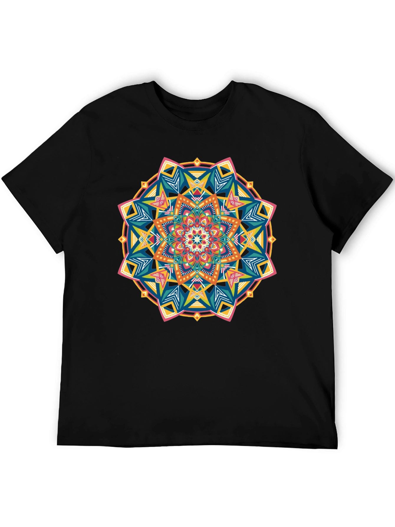 Black Vibrant Mandala Graphic Black T-Shirt view 5