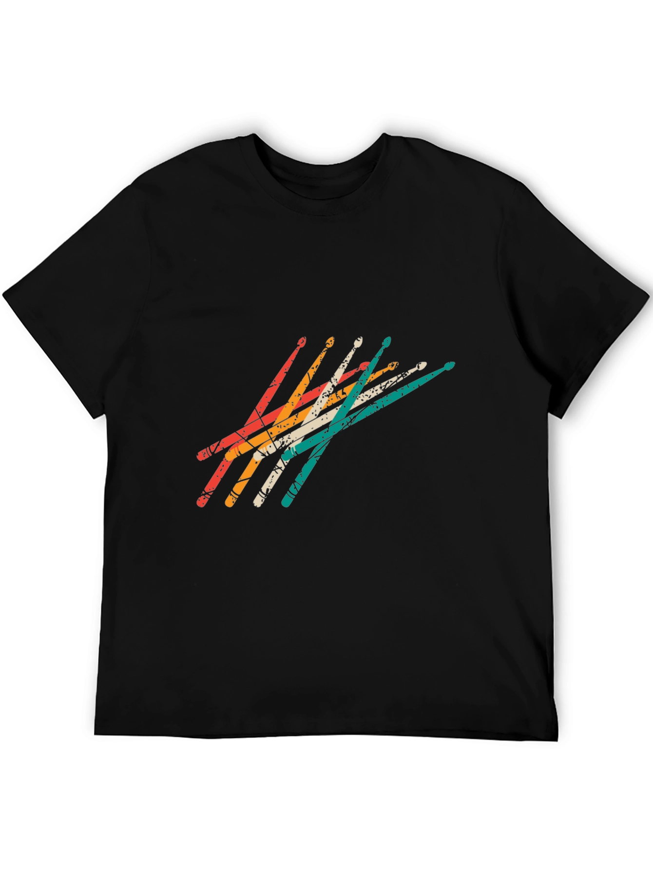 Black Retro Drumsticks Graphic Tee - Black Casual T-Shirt view 5