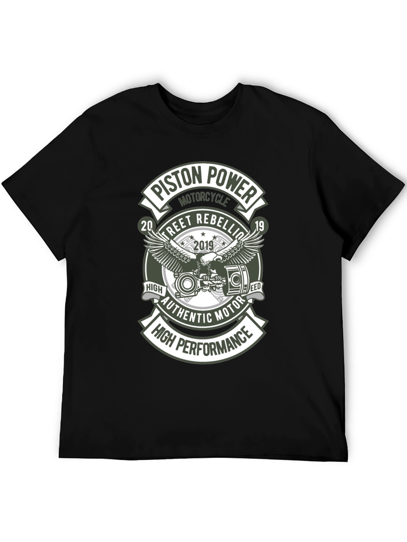 Black Piston Power Motorcycle T-Shirt - Street Rebellion view 5