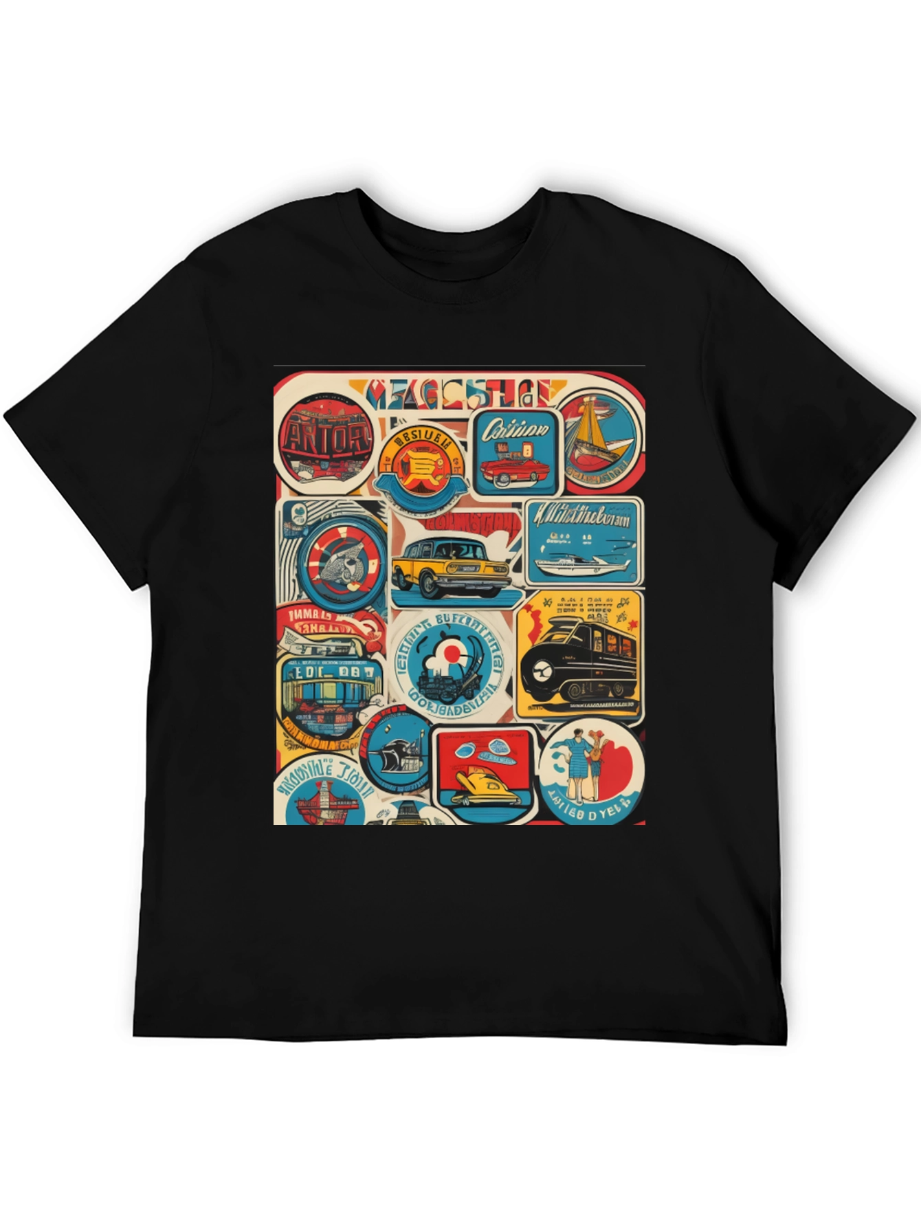 Black Retro Travel Patch T-Shirt view 5