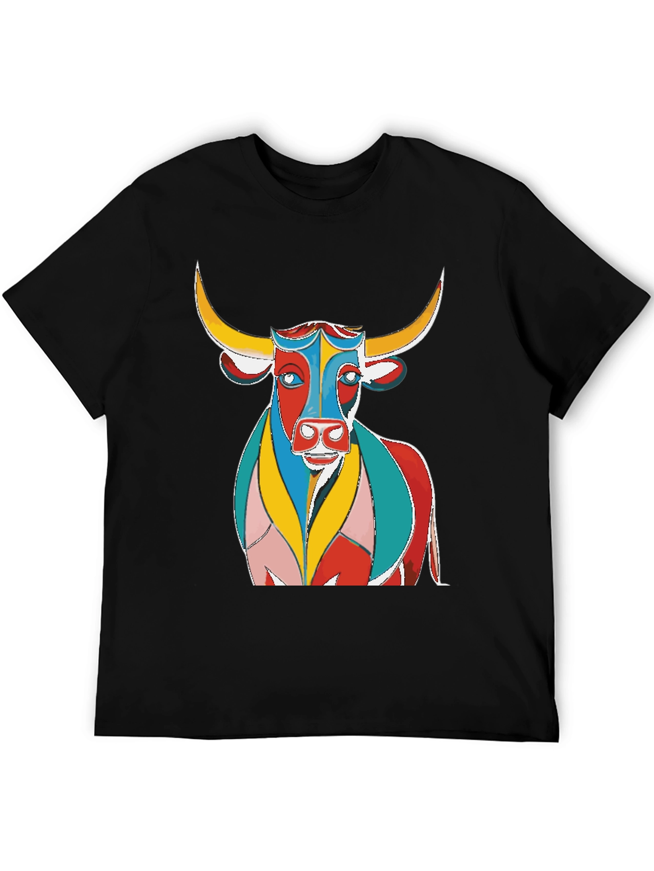 Black Colorful Bull Graphic Print Black T-Shirt view 5