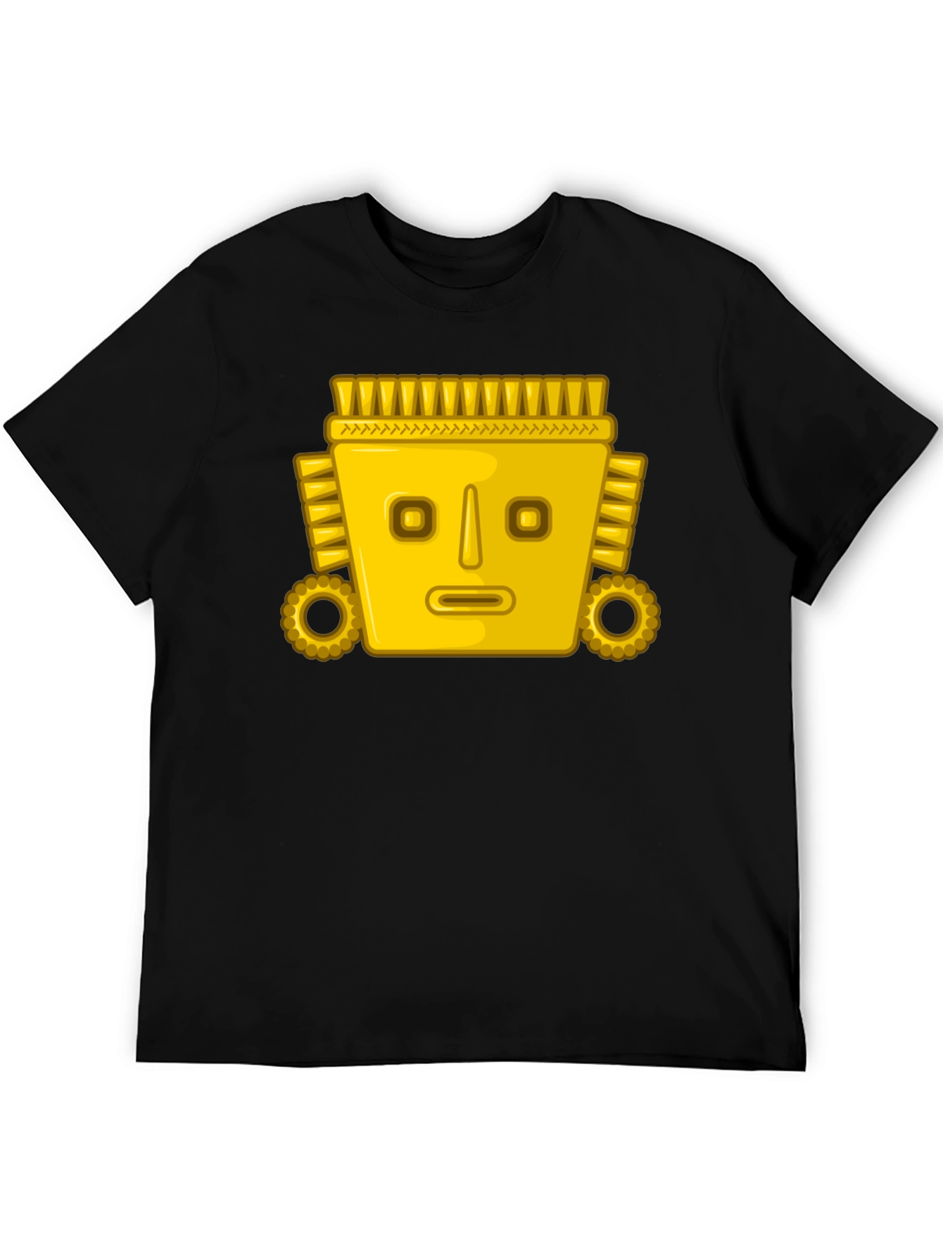 Black Aztec Gold Mask Graphic Tee - Black Casual T-Shirt view 5