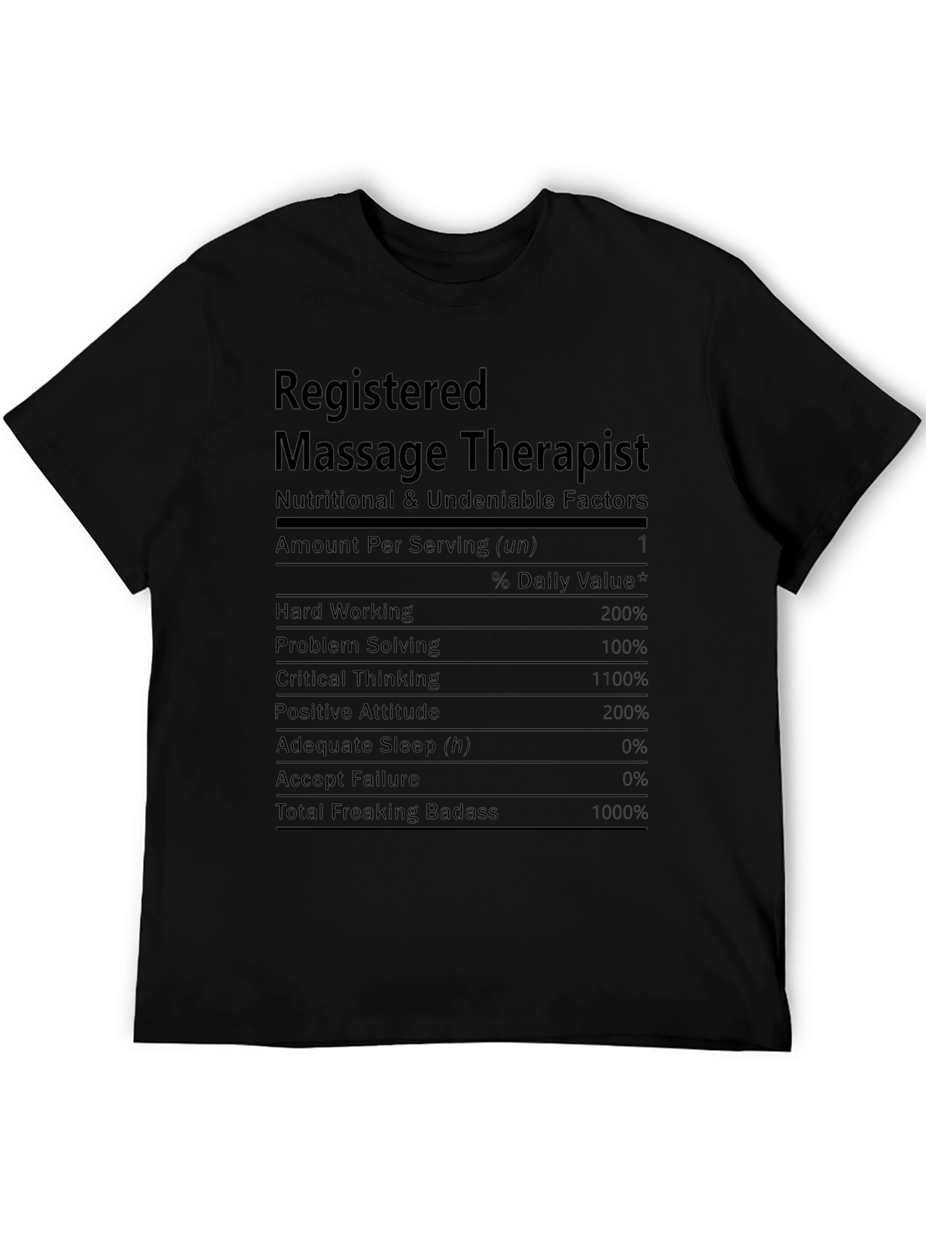 Black Registered Massage Therapist Nutritional Facts T-Shirt view 5
