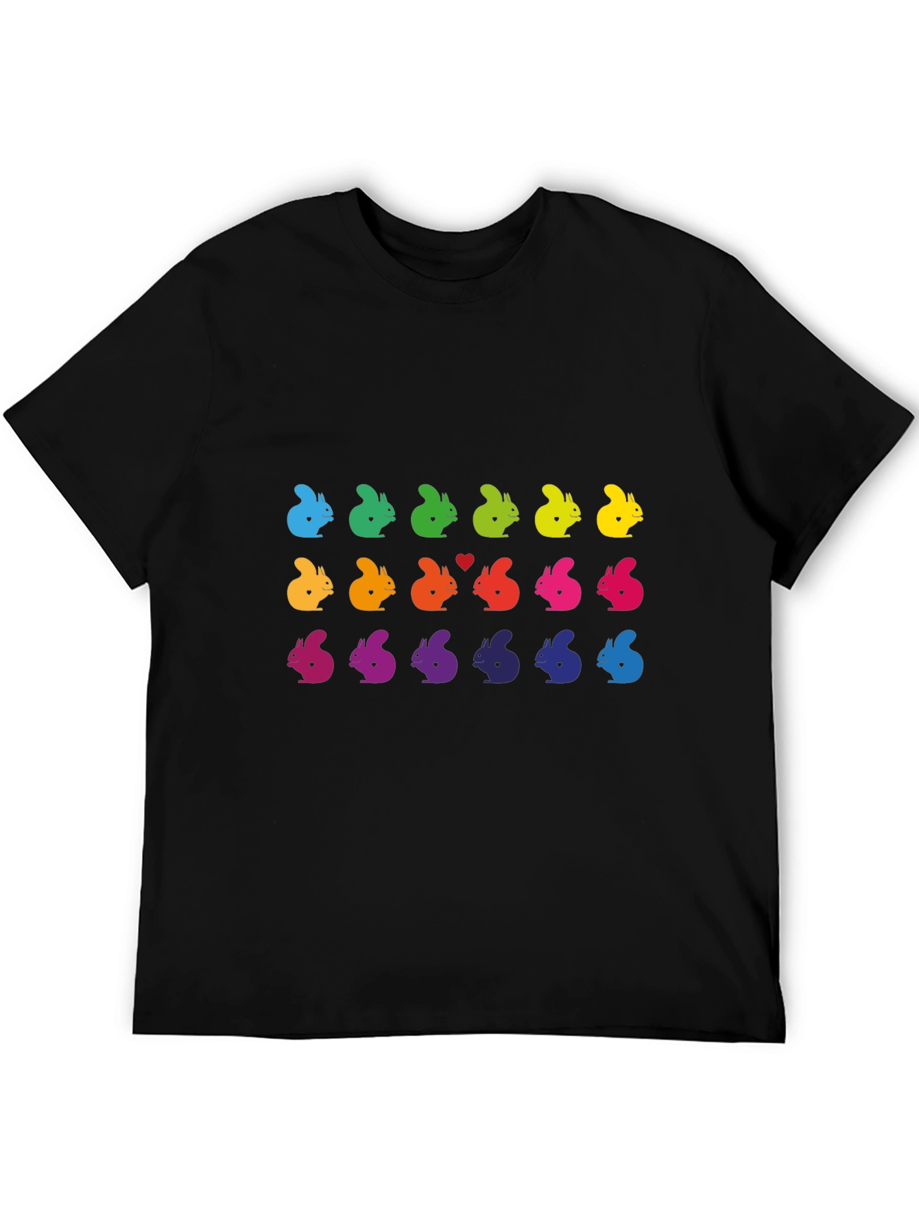 Black Rainbow Squirrel Pattern Black T-Shirt view 5