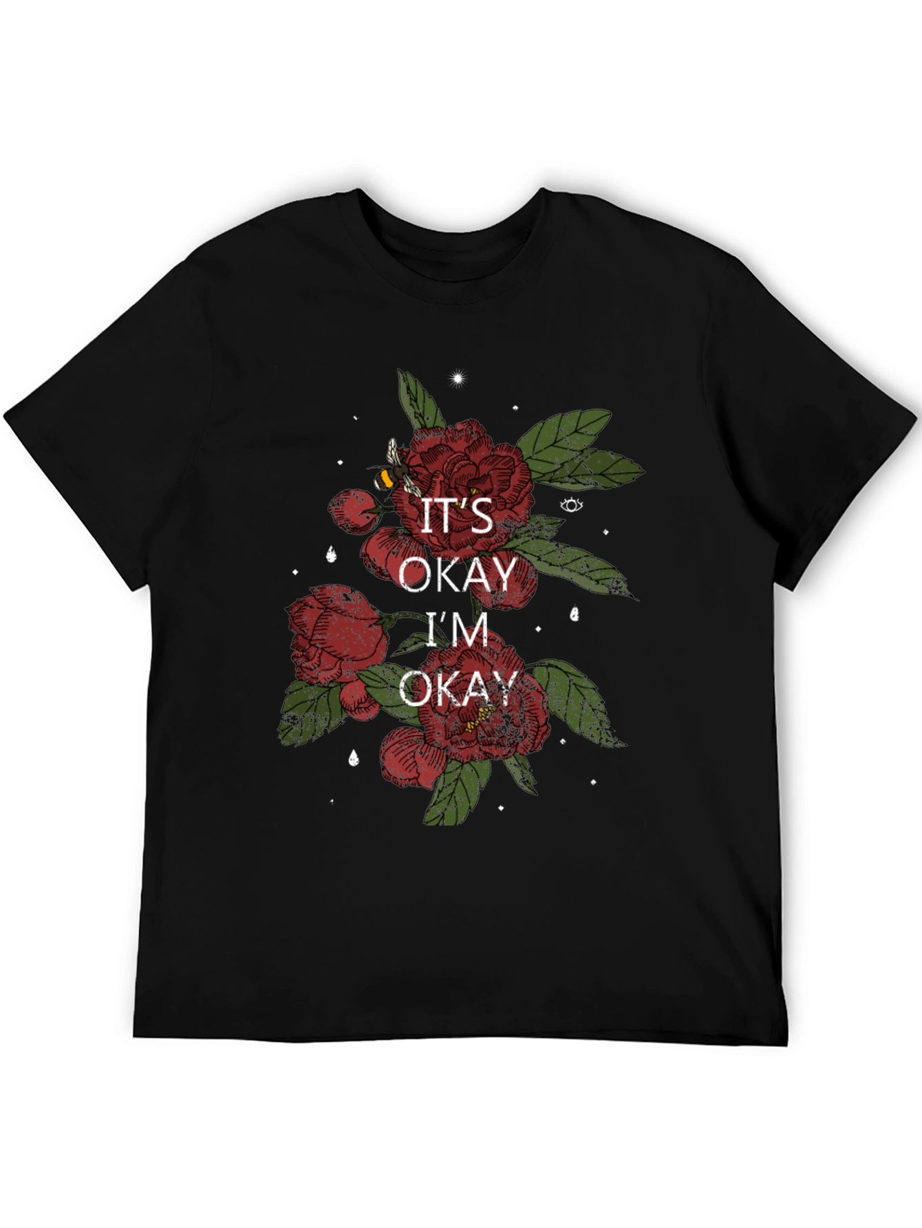 Black It's Okay I'm Okay Floral T-Shirt view 5