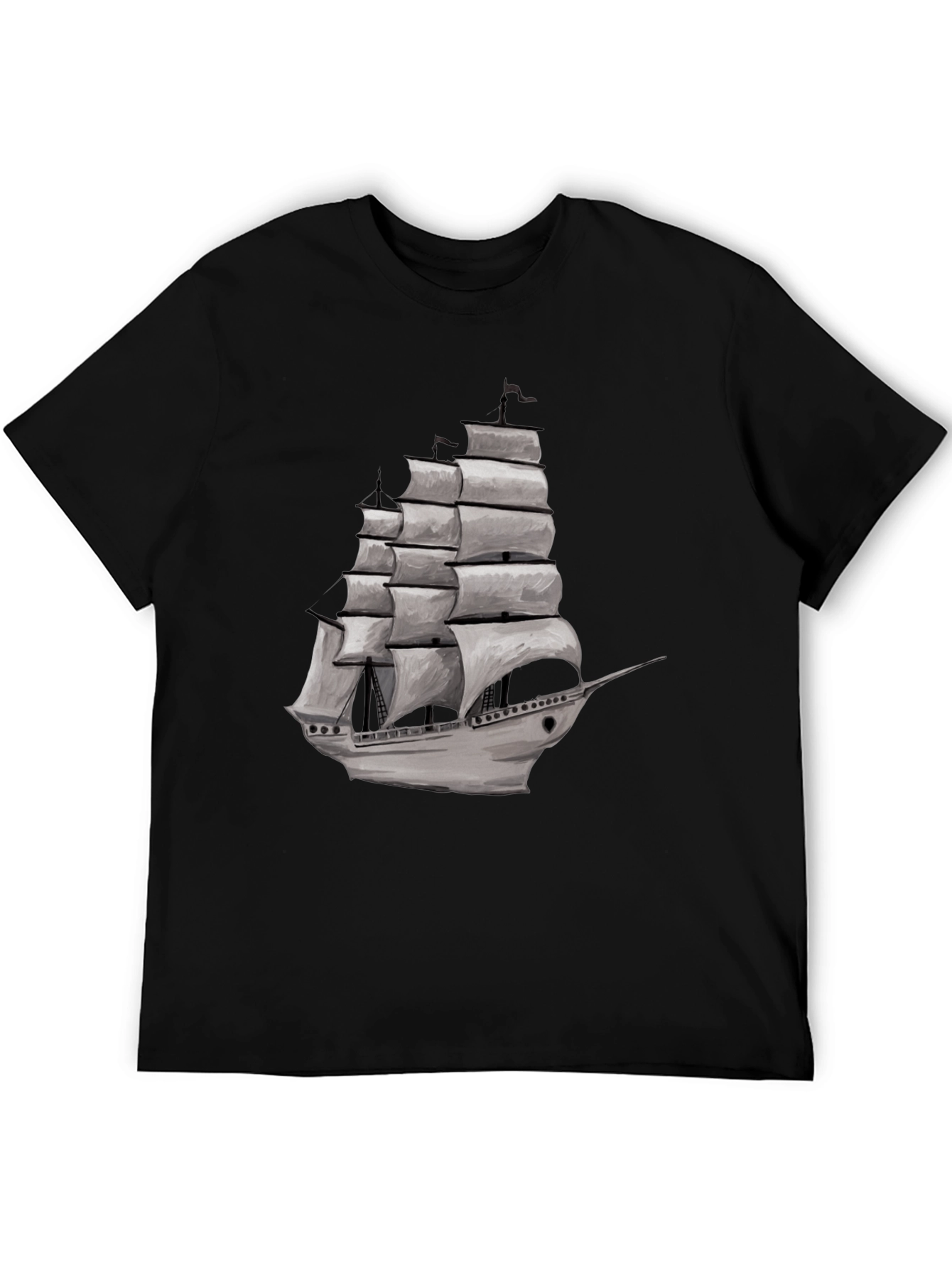 Black Nautical Sailboat Graphic Tee - Black Cotton Blend view 5
