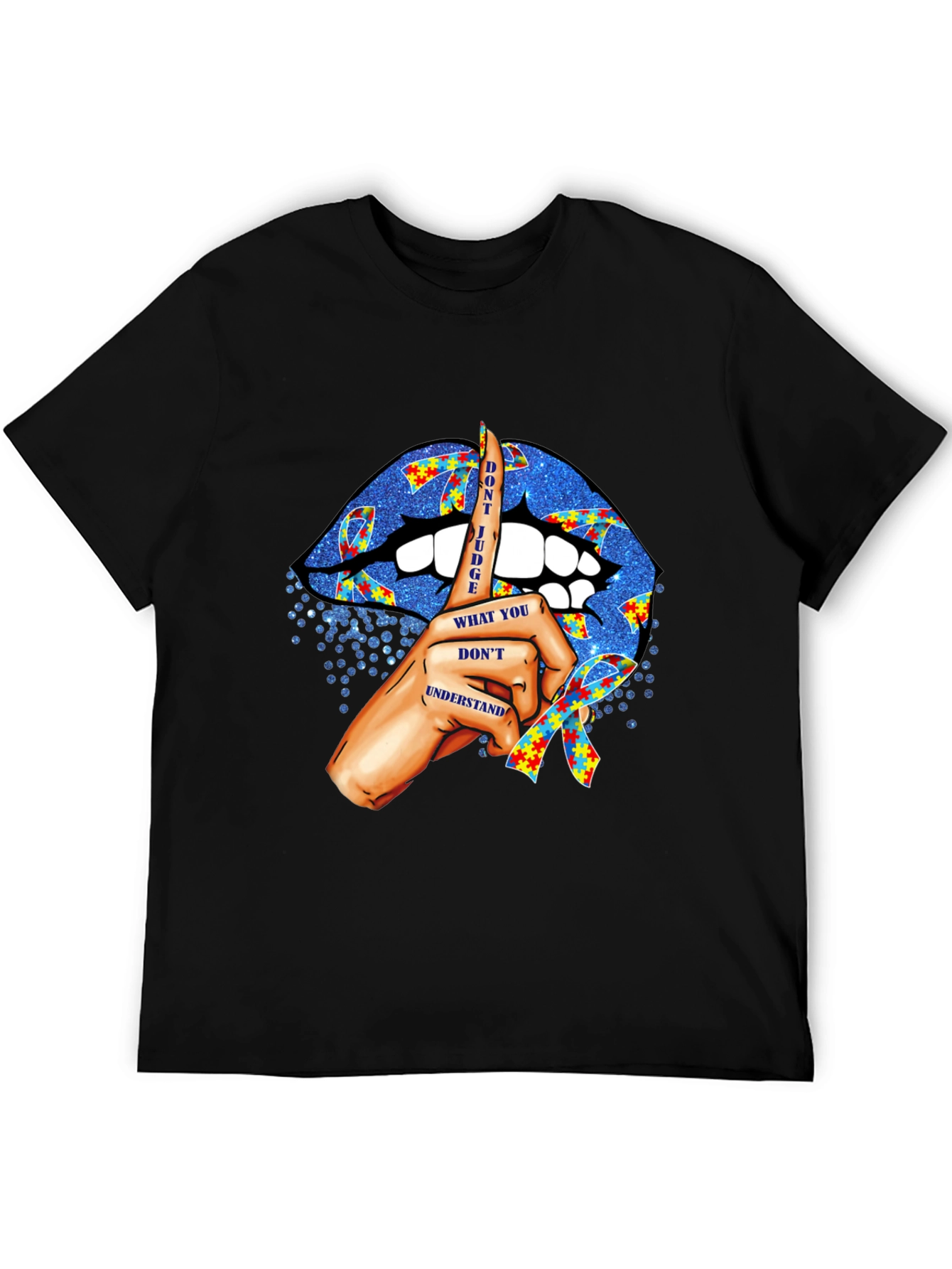 Black Autism Awareness Lips T-Shirt - Don't Judge view 5