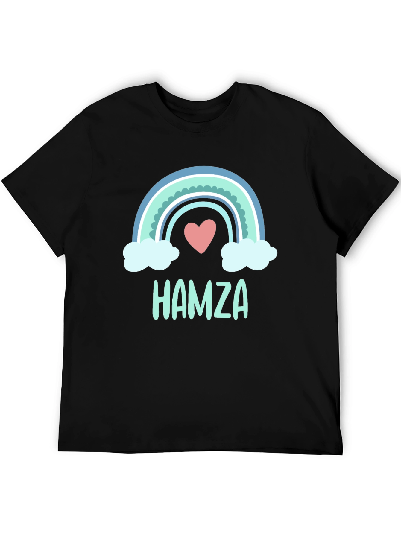 Black Personalized Hamza Rainbow Heart T-Shirt view 5