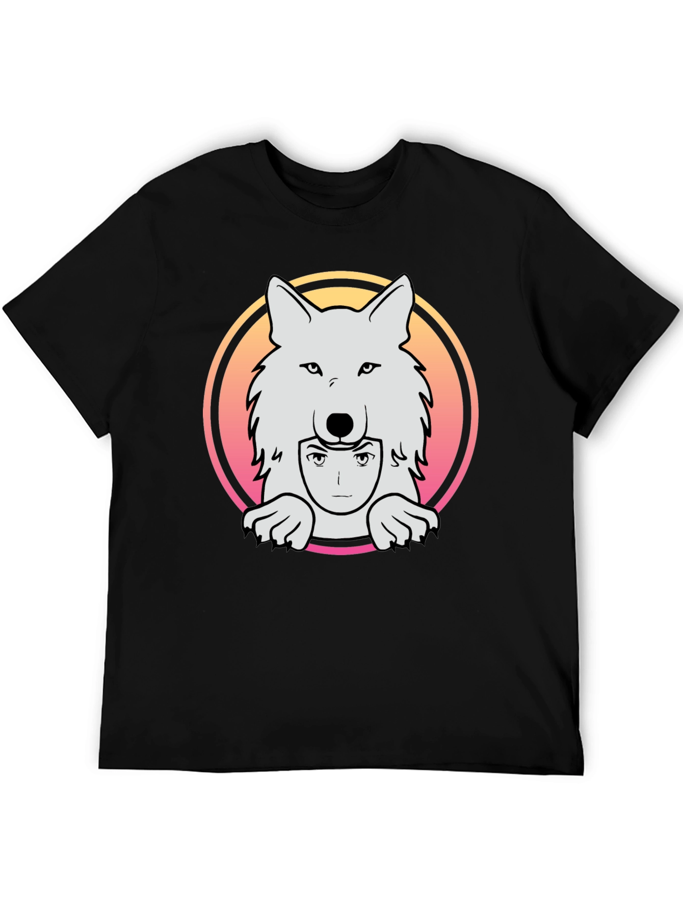 Black Anime Wolf Graphic Tee - Black Cotton T-Shirt view 5