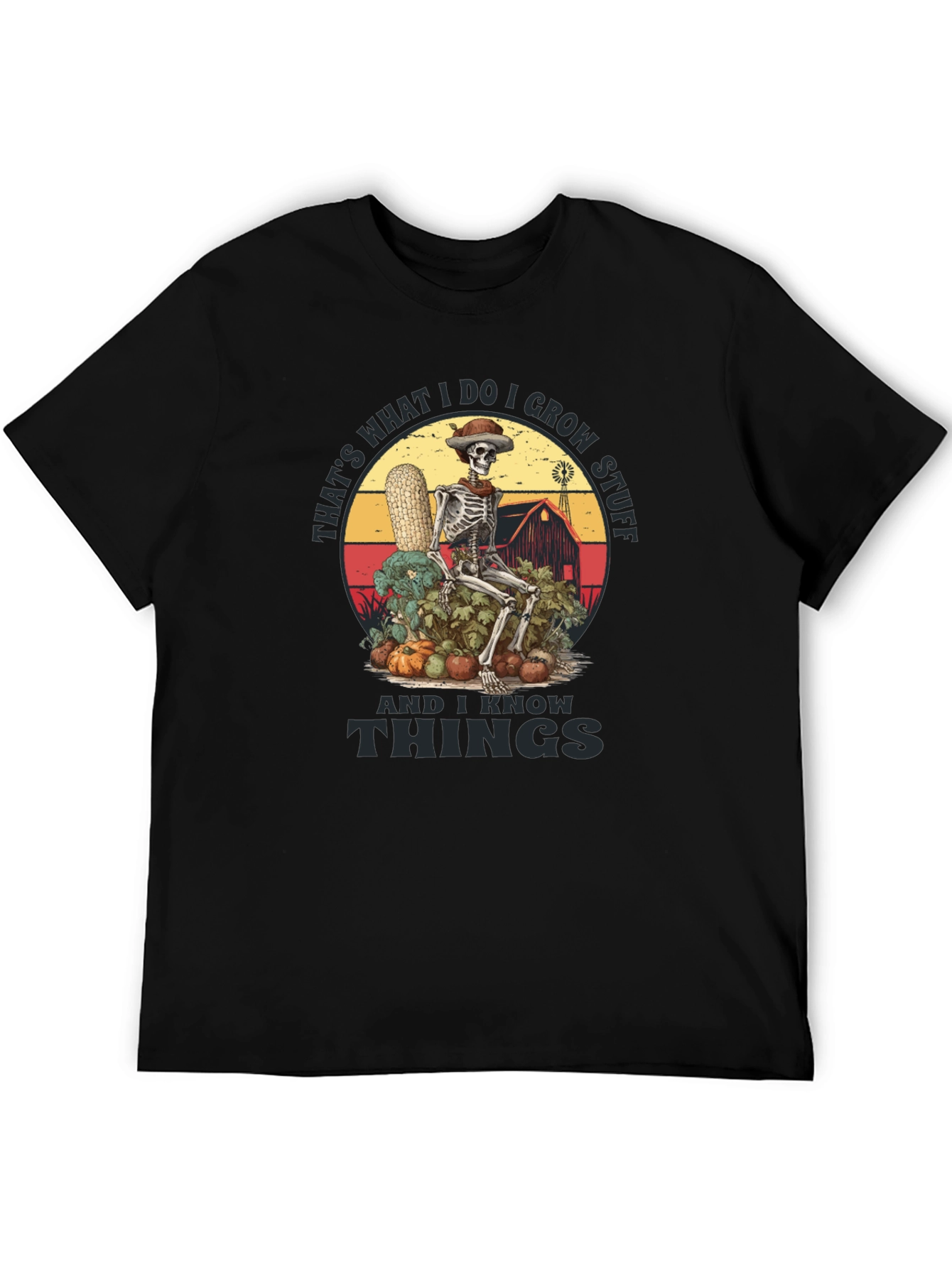 Black Funny Farmer Skeleton T-Shirt - I Grow Stuff & I Know Things Tee view 5