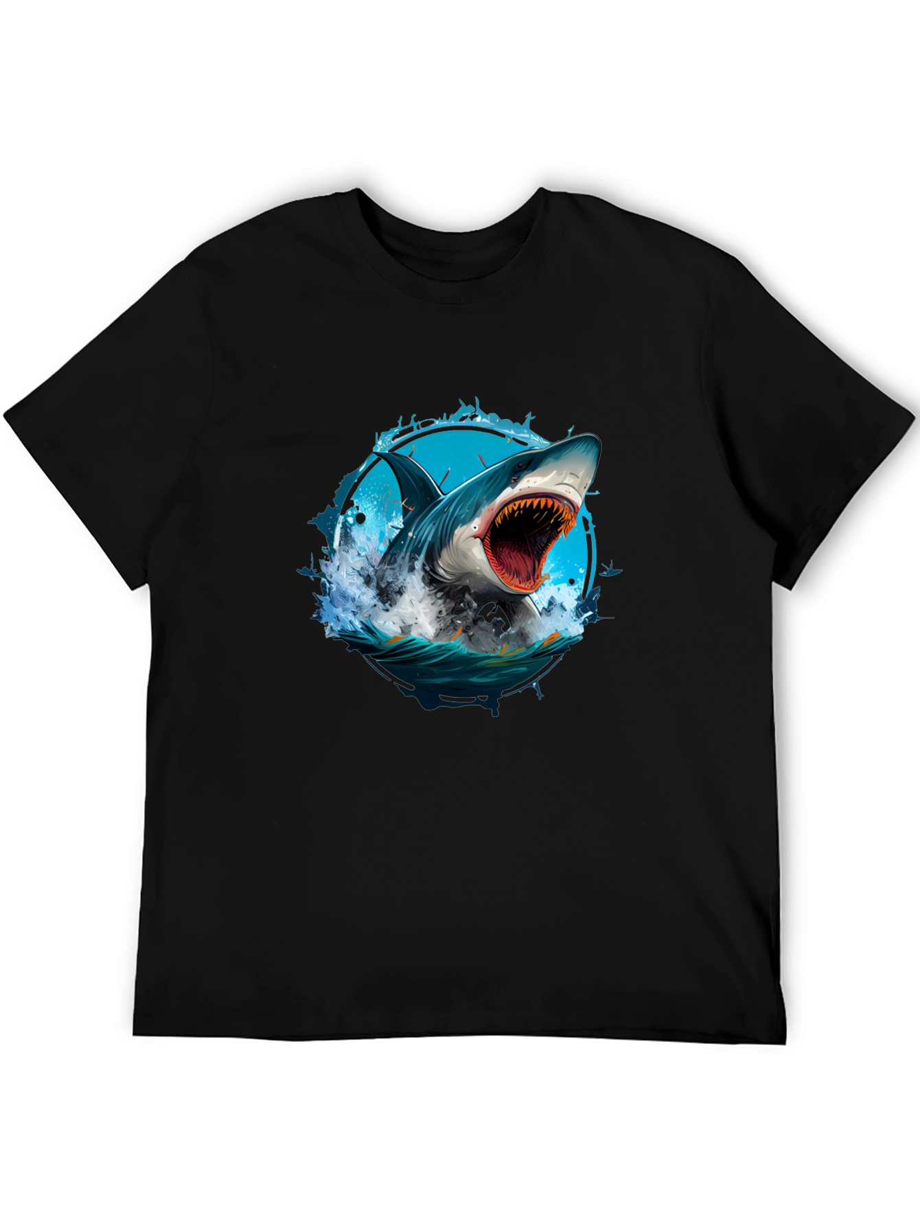Black Shark Attack Graphic Tee - Black Cotton T-Shirt view 5