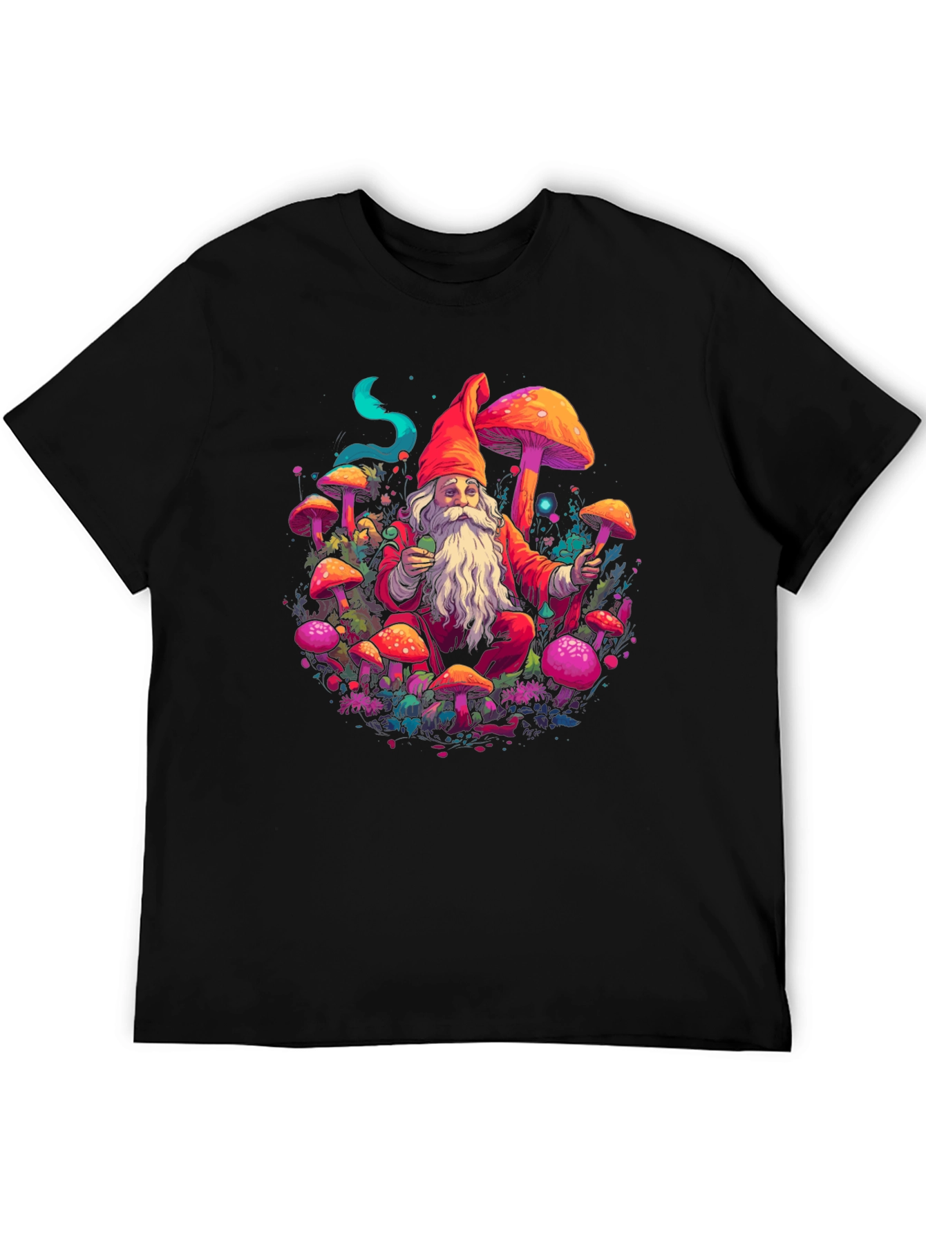 Black Mushroom Gnome Graphic Tee - Funky Design view 5