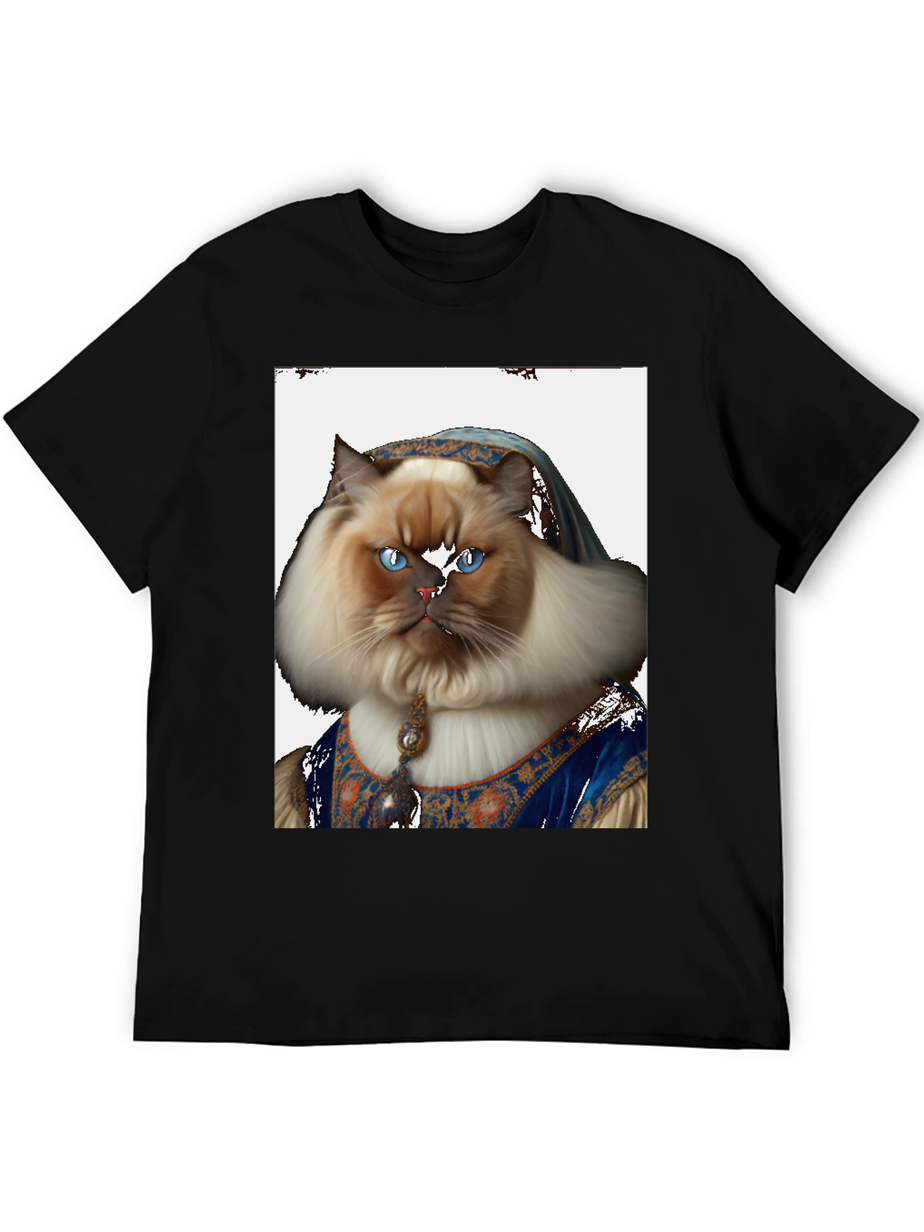 Black Renaissance Cat Portrait T-Shirt - Black view 5