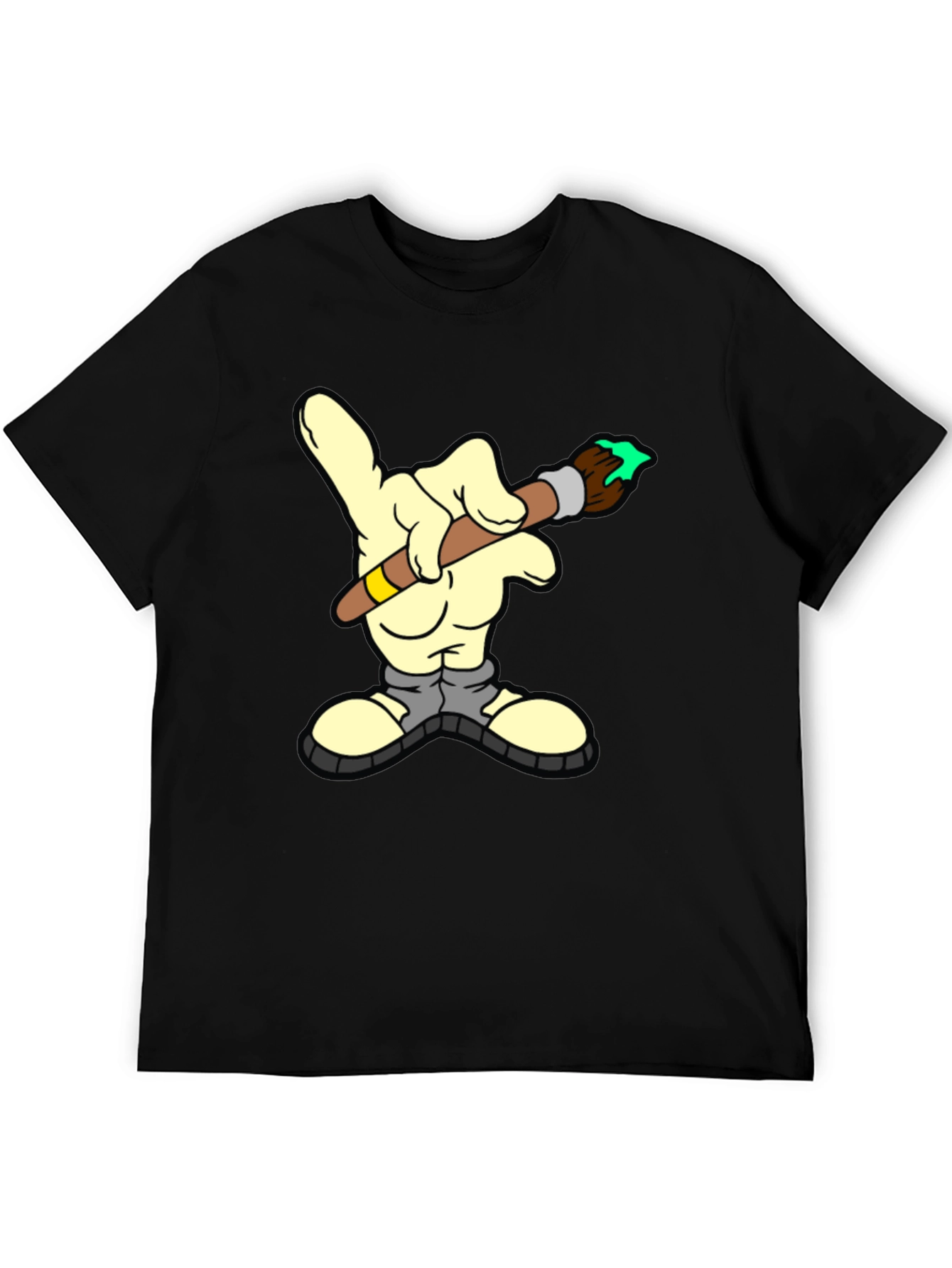 Black Cartoon Hand Painter Black T-Shirt view 5