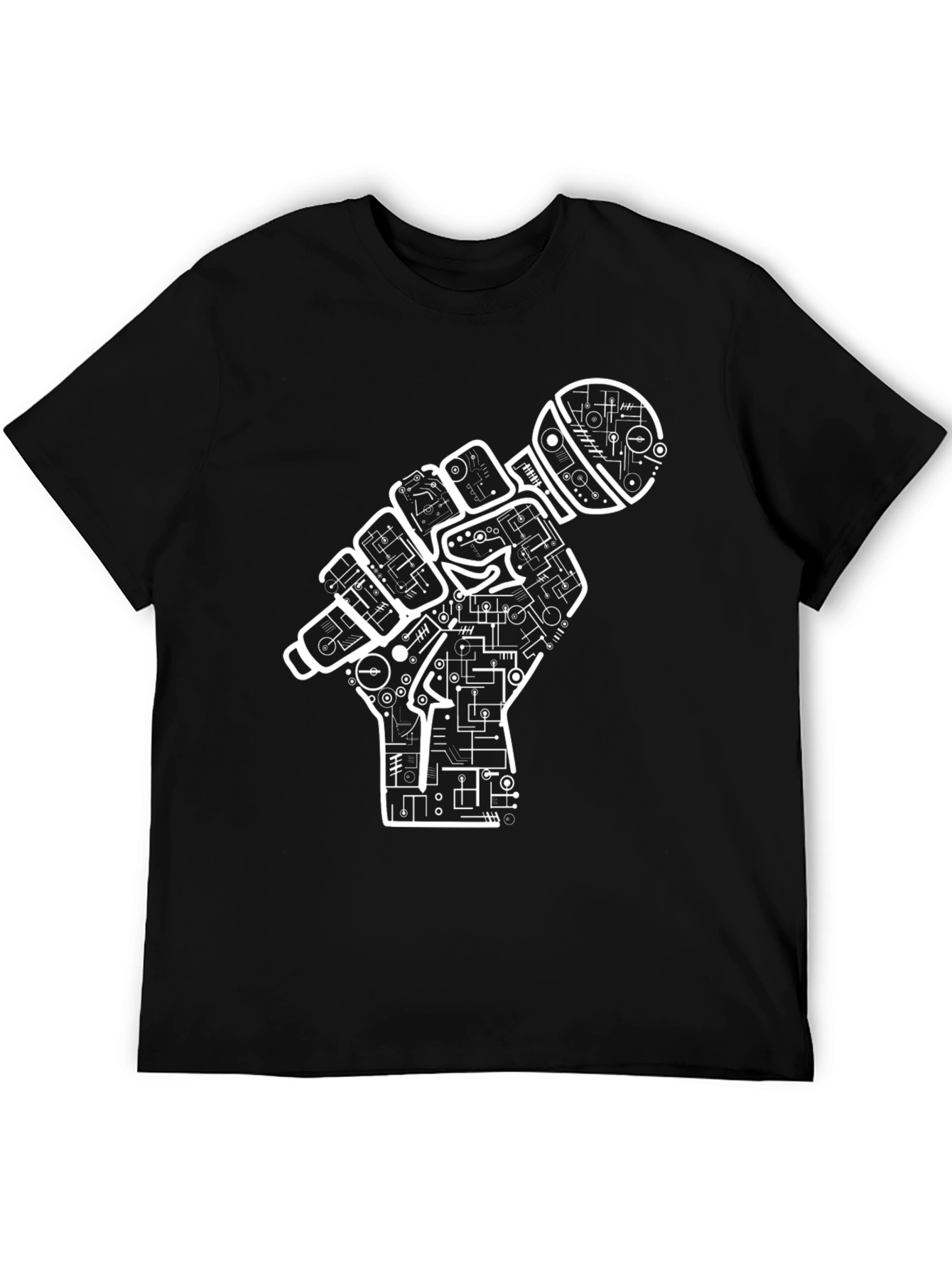 Black Tech Microphone Fist Black T-Shirt view 5