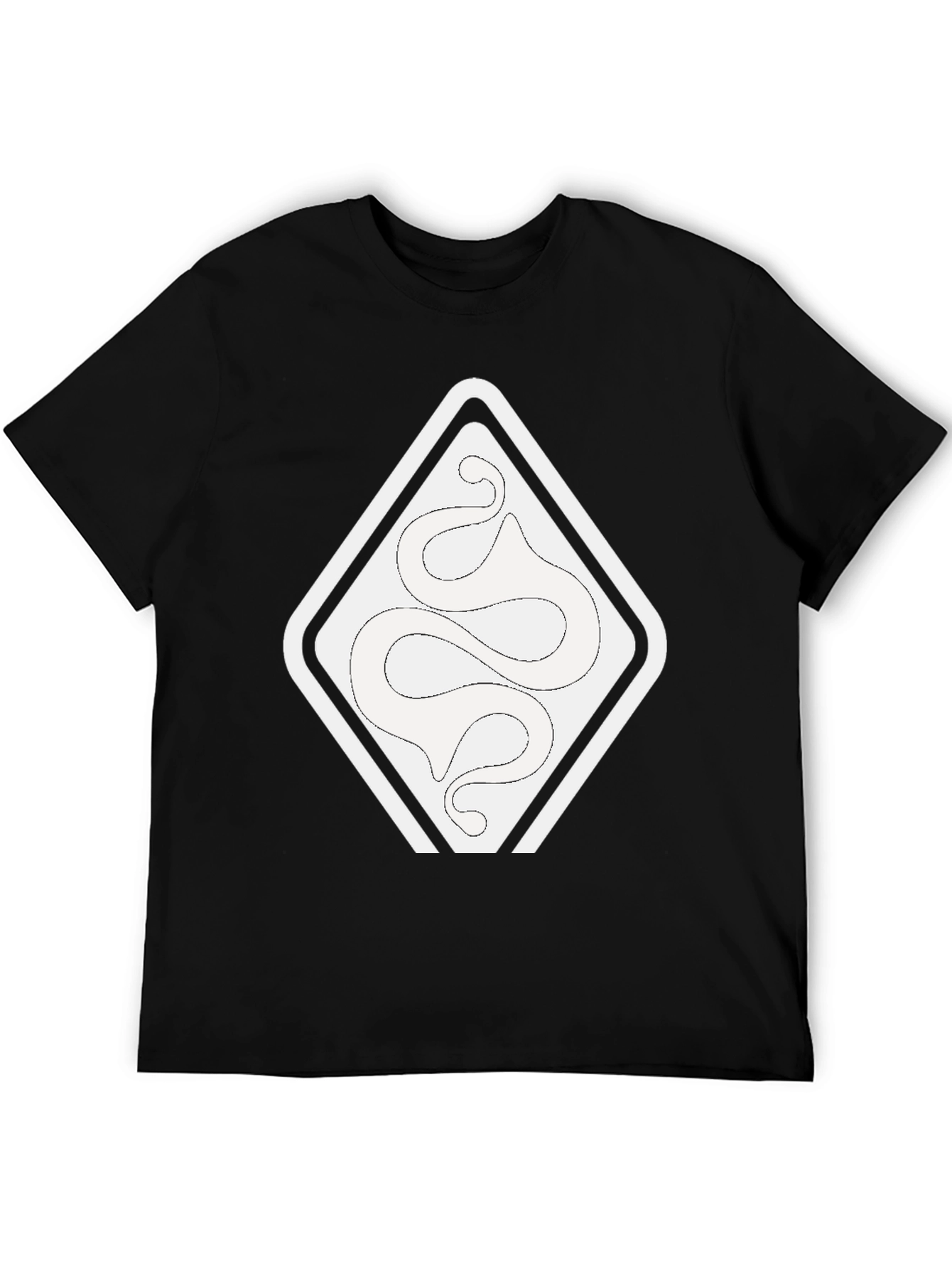 Black Modern Graphic Tee: Abstract Snake Design view 5