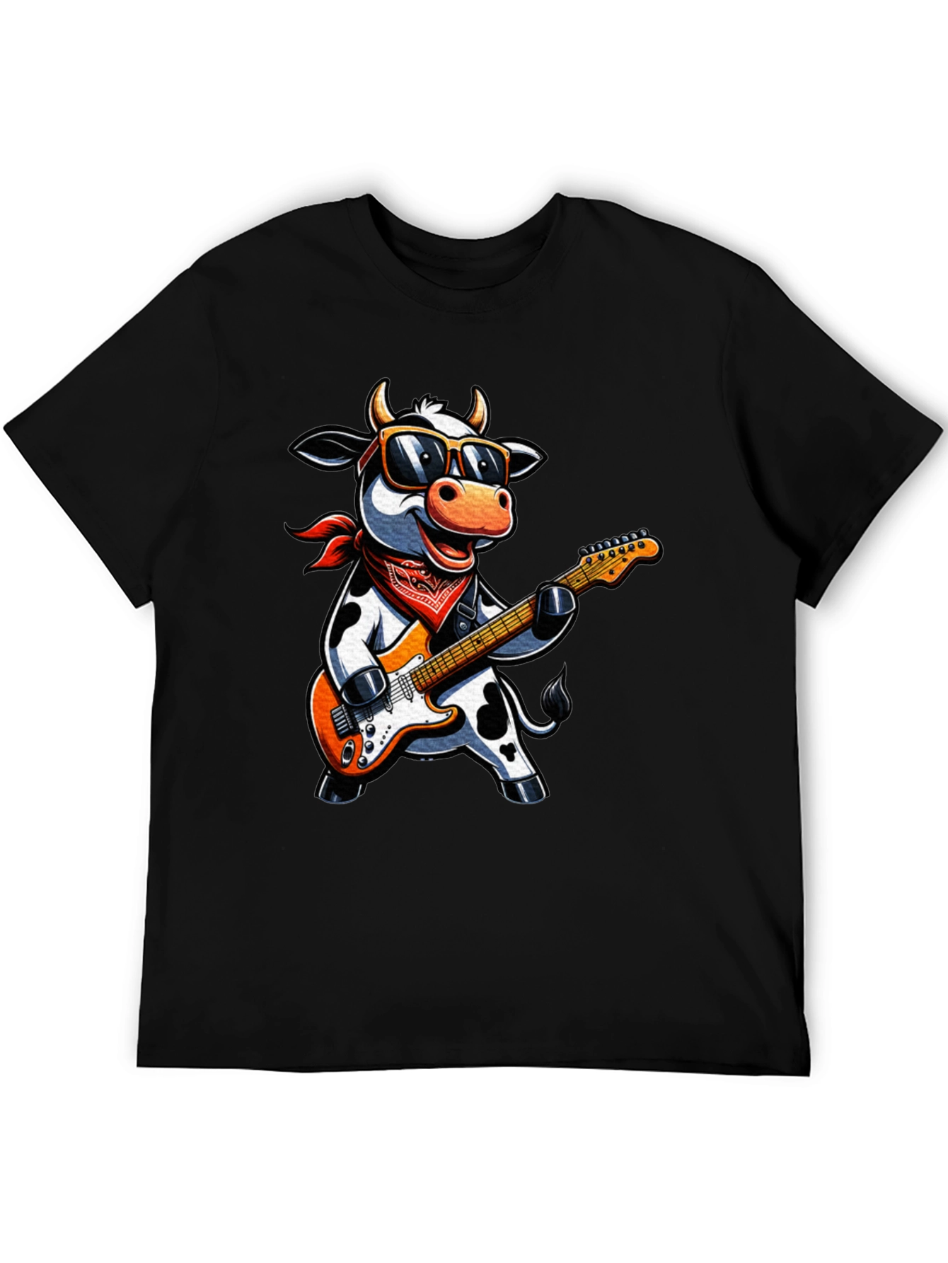 Black Cool Cow Guitarist Graphic Tee - Rock On! view 5